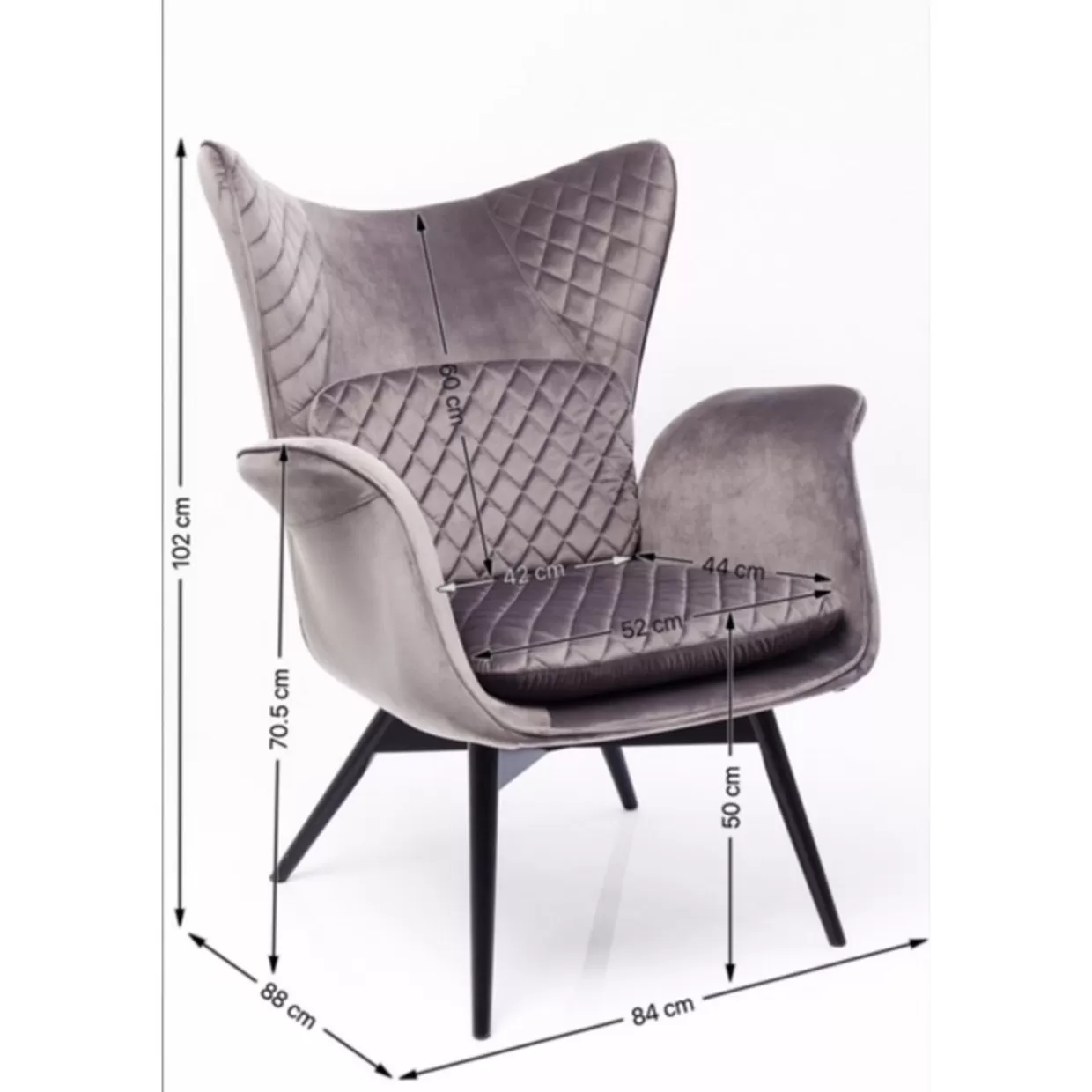 KARE Design Poltrona Tudor in Velluto Grigio Argento - Eleganza Moderna con Design Accogliente