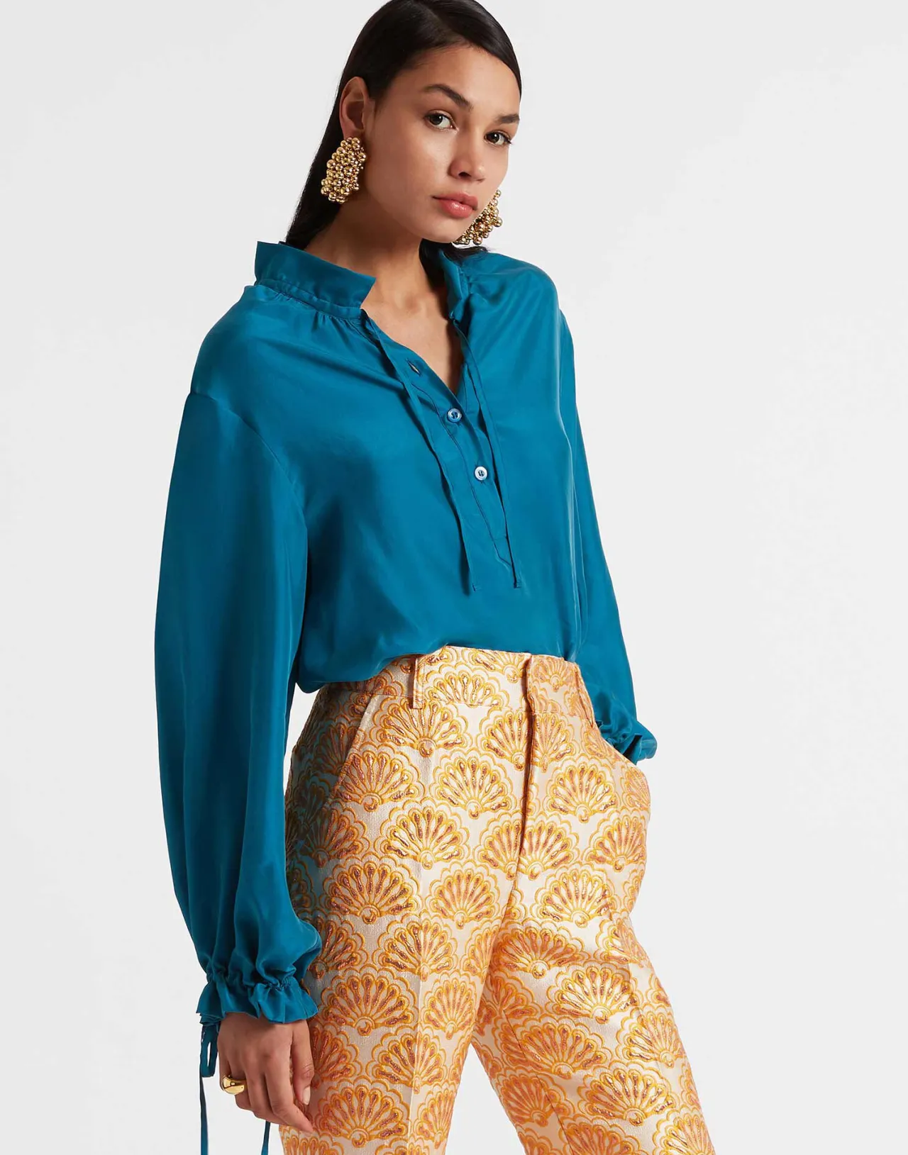 Promozione: Camicia Elegante La DoubleJ in Seta Lavata - Blu Petrolio Accattivante