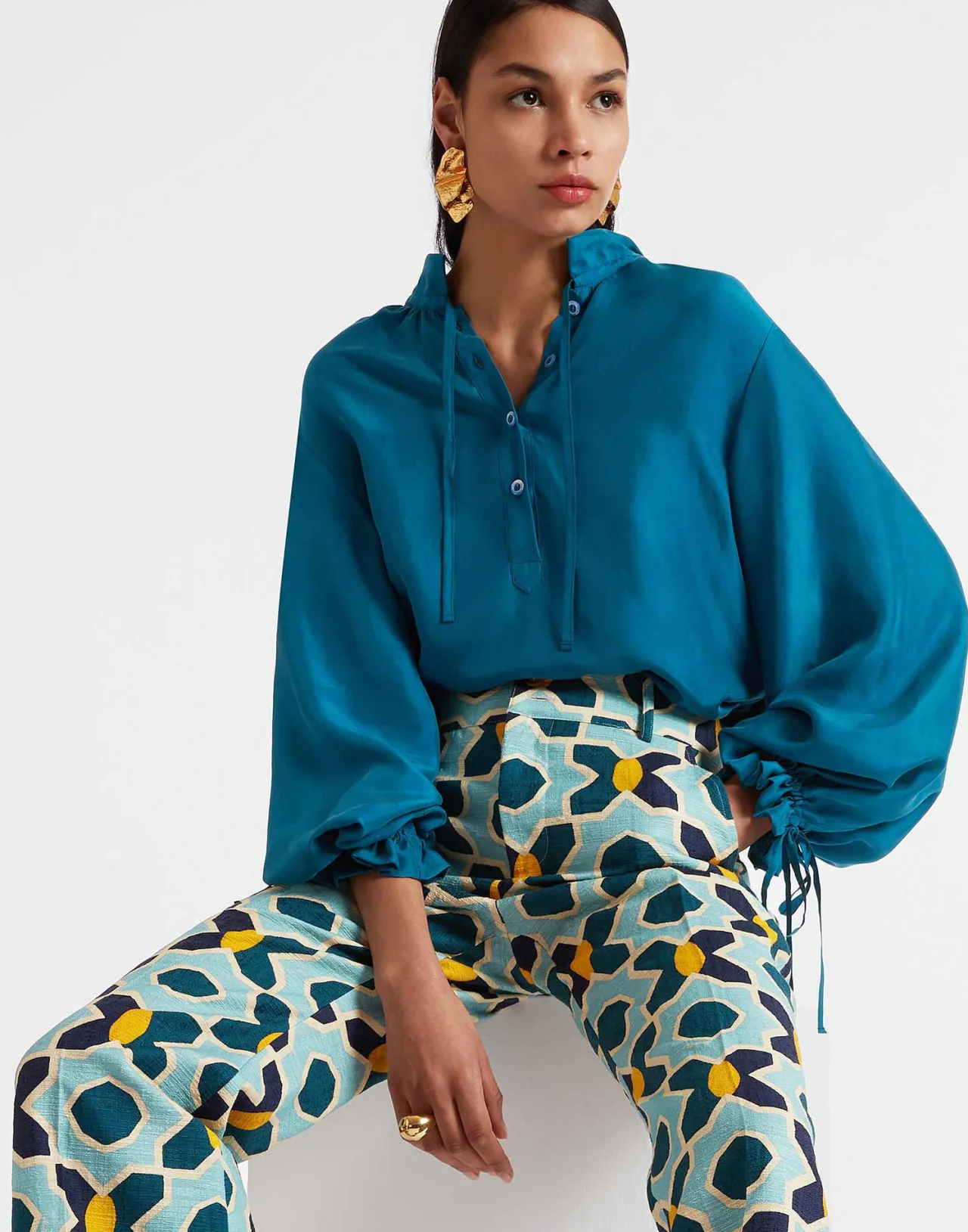 Promozione: Camicia Elegante La DoubleJ in Seta Lavata - Blu Petrolio Accattivante