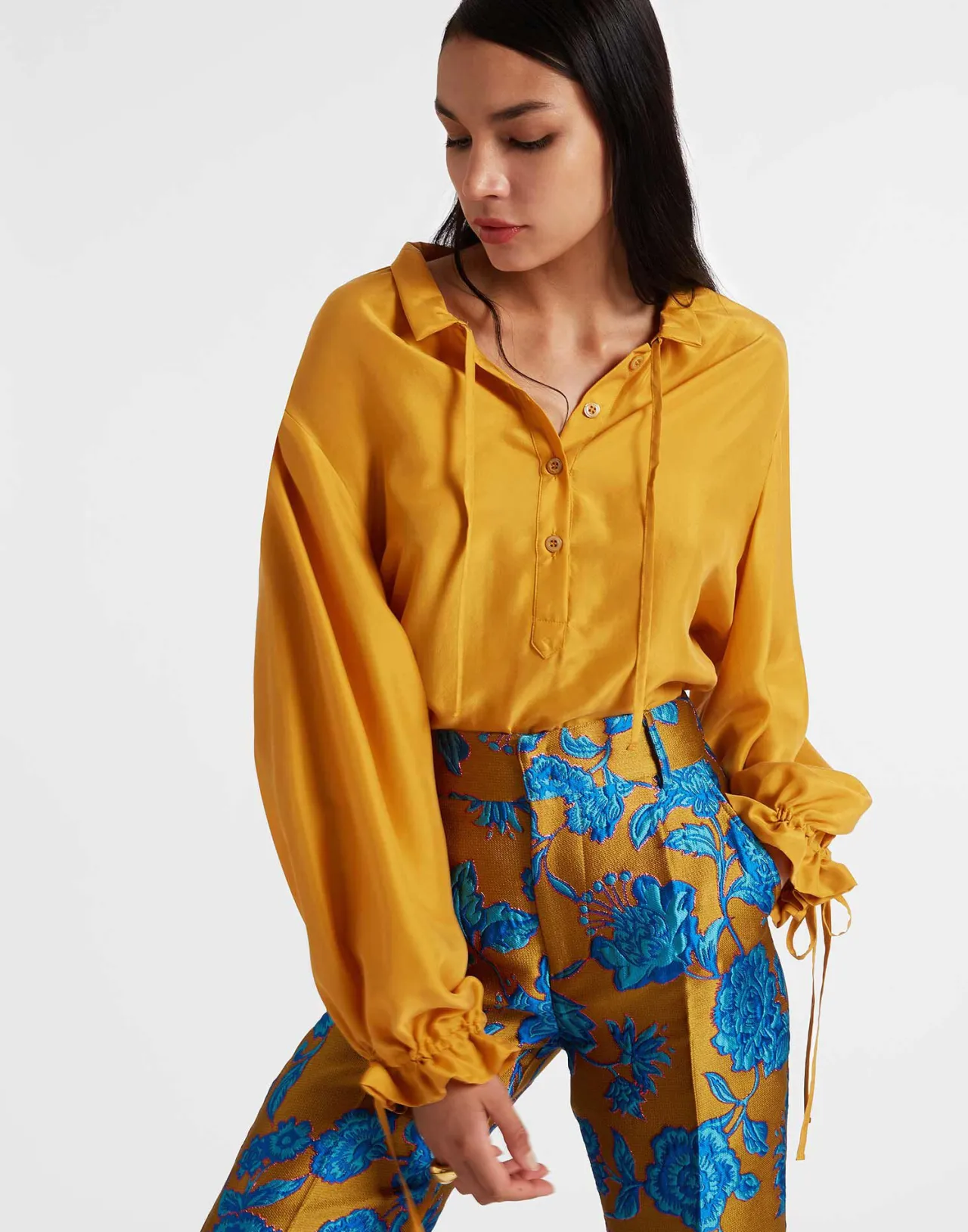 Camicia La DoubleJ in Seta Sfumata con Ricami Dorati SassySolid