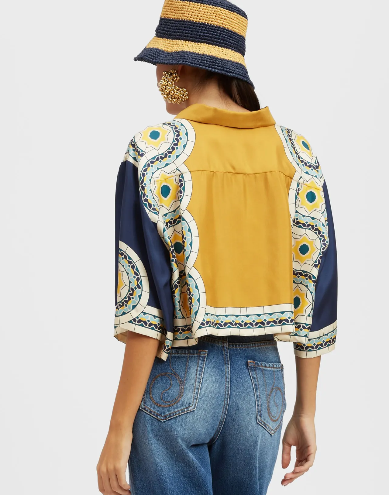 In Offerta: Camicia Corta La DoubleJ - Mudejar Placé in Tessuto Twill Seta, Blu Cobalto con Design Esclusivo e Confezione Premium