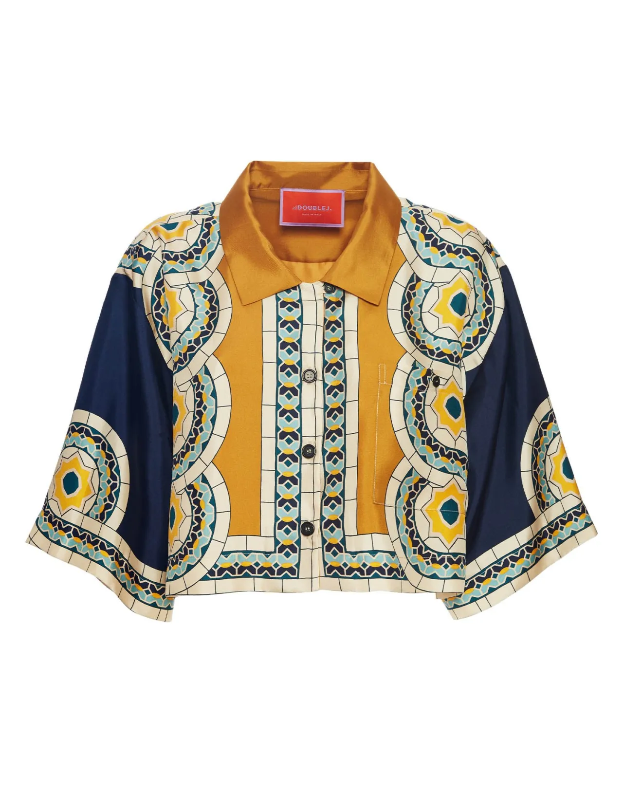 In Offerta: Camicia Corta La DoubleJ - Mudejar Placé in Tessuto Twill Seta, Blu Cobalto con Design Esclusivo e Confezione Premium
