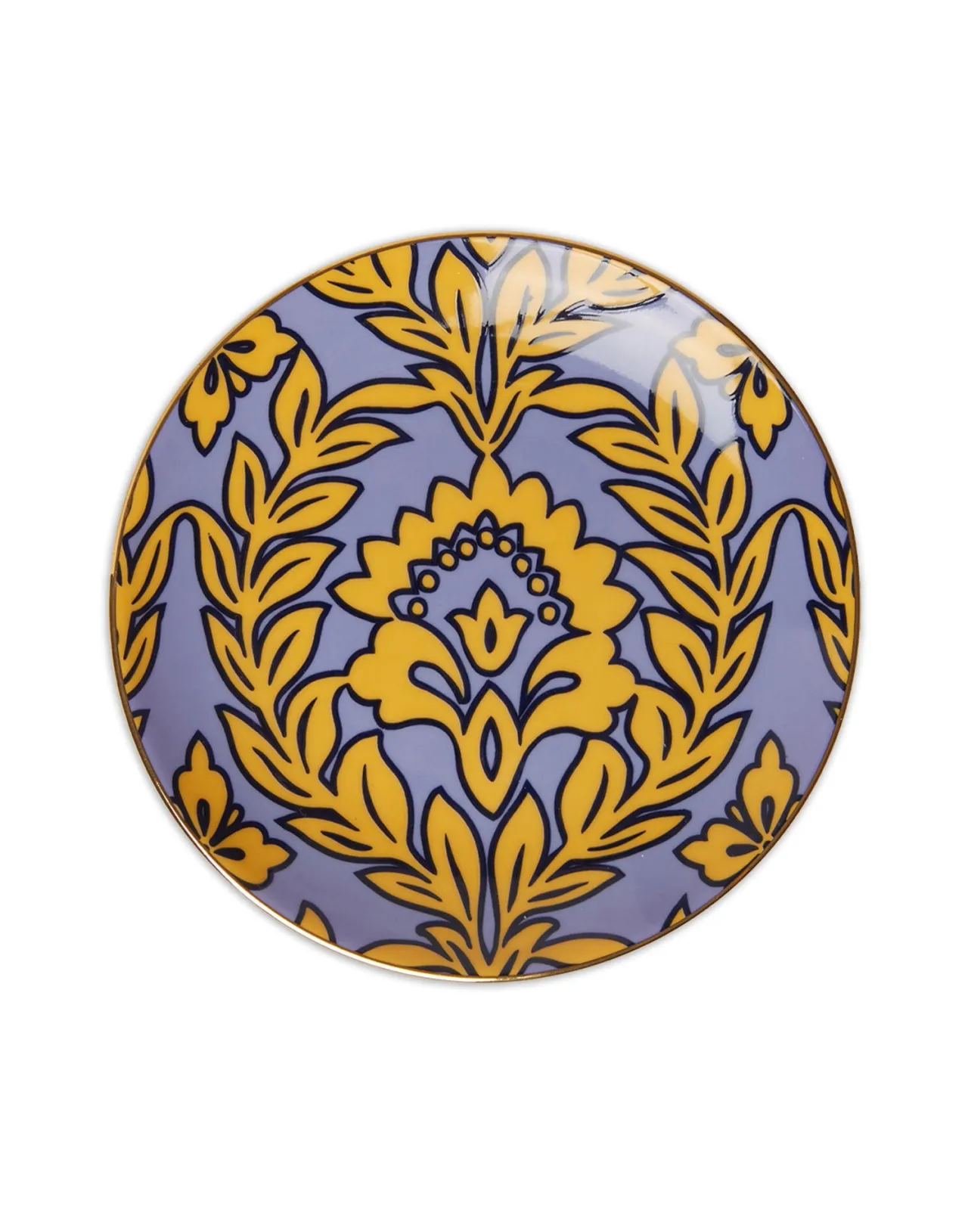 Coppia di Piattini Decorativi La DoubleJ - Ghirlanda Giallo Viola in Porcellana, Formato Tavola Accompagno 

（：