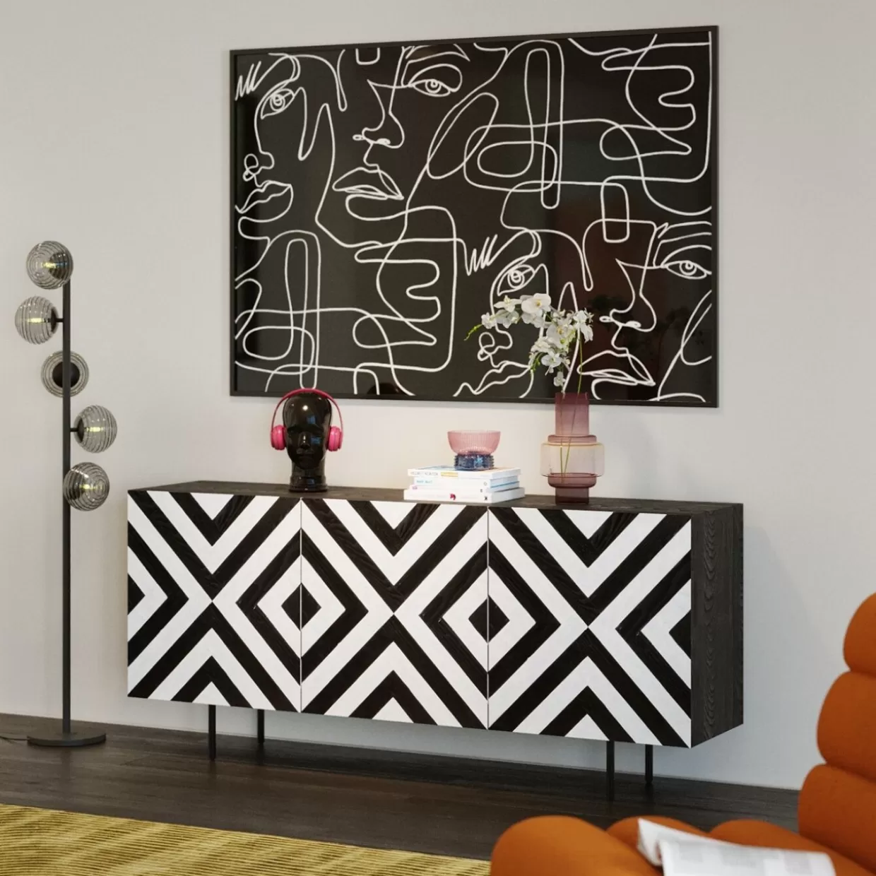 Credenza Moderna Stile Polare KARE Design - Mobile Contenitore 160x75 cm con Ante Lucide e Gambe Metalliche, Soluzione Elegante per Soggiorno o Ingresso