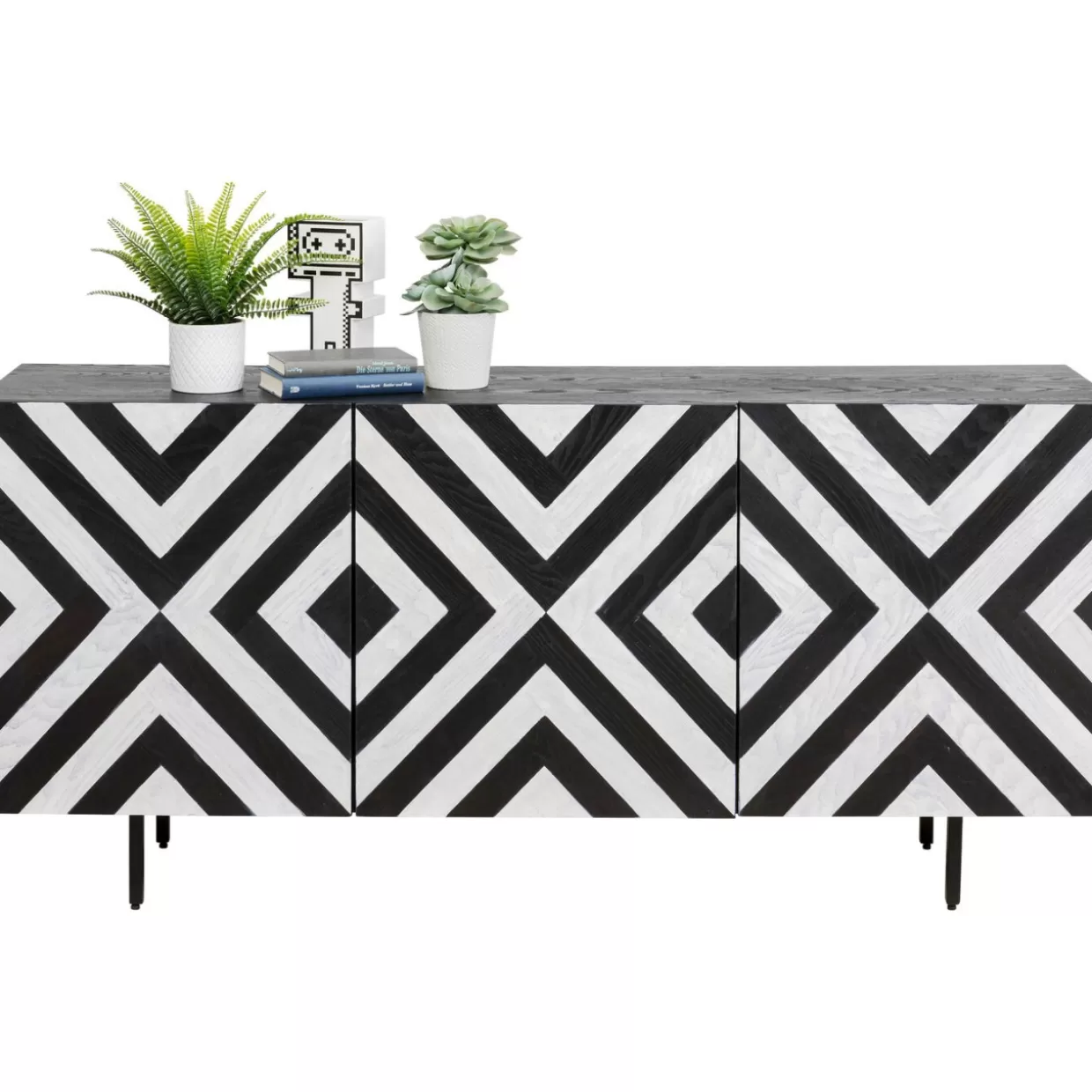 Credenza Moderna Stile Polare KARE Design - Mobile Contenitore 160x75 cm con Ante Lucide e Gambe Metalliche, Soluzione Elegante per Soggiorno o Ingresso