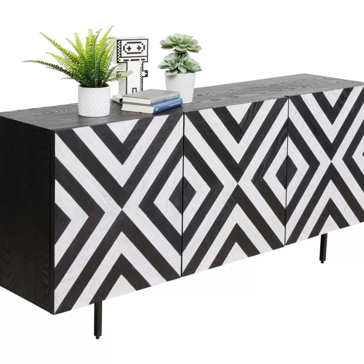 Credenza Moderna Stile Polare KARE Design - Mobile Contenitore 160x75 cm con Ante Lucide e Gambe Metalliche, Soluzione Elegante per Soggiorno o Ingresso