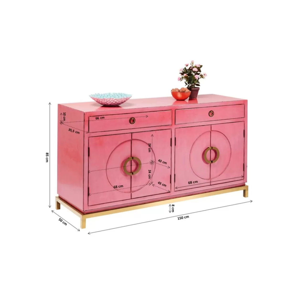 Credenza Disco Rosa con Design Funzionale - Mobile Soggiorno Moderno KARE | Ampio Cassettiera e Soluzioni di Archiviazione Creativa