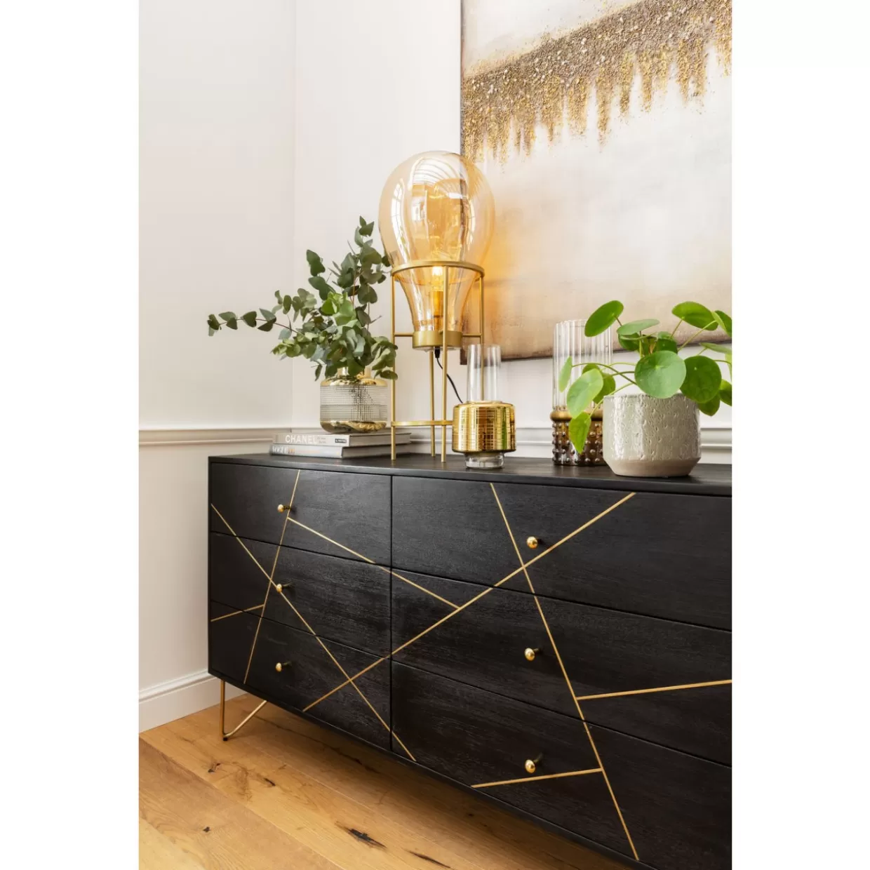 Credenza Decorativa KARE Design - Comò con Effetto Marmo con Venature Dorate · Mobili Eleganti per Soggiorno Moderno