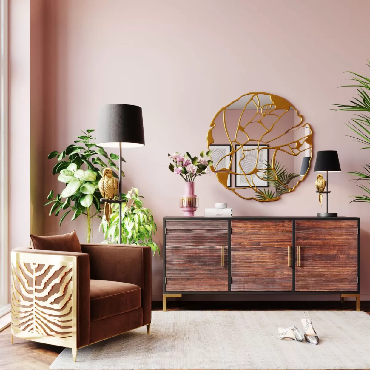Credenza Moderna Olbia in Tonalità Scura KARE Design - Mobile Soggiorno 160x77 cm con Finiture Eleganti e Struttura Durevole