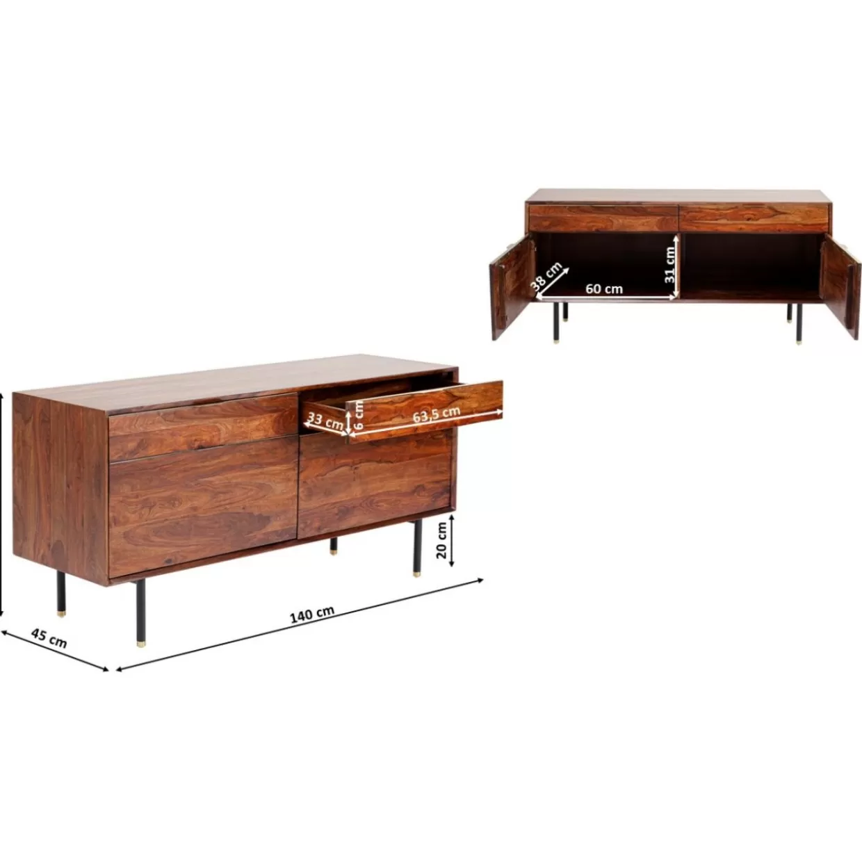 Credenza funzionale Ravello 140 - Cassettiera moderna con design elegante e struttura resistente | Collezione esclusiva KARE per soggiorni raffinati
