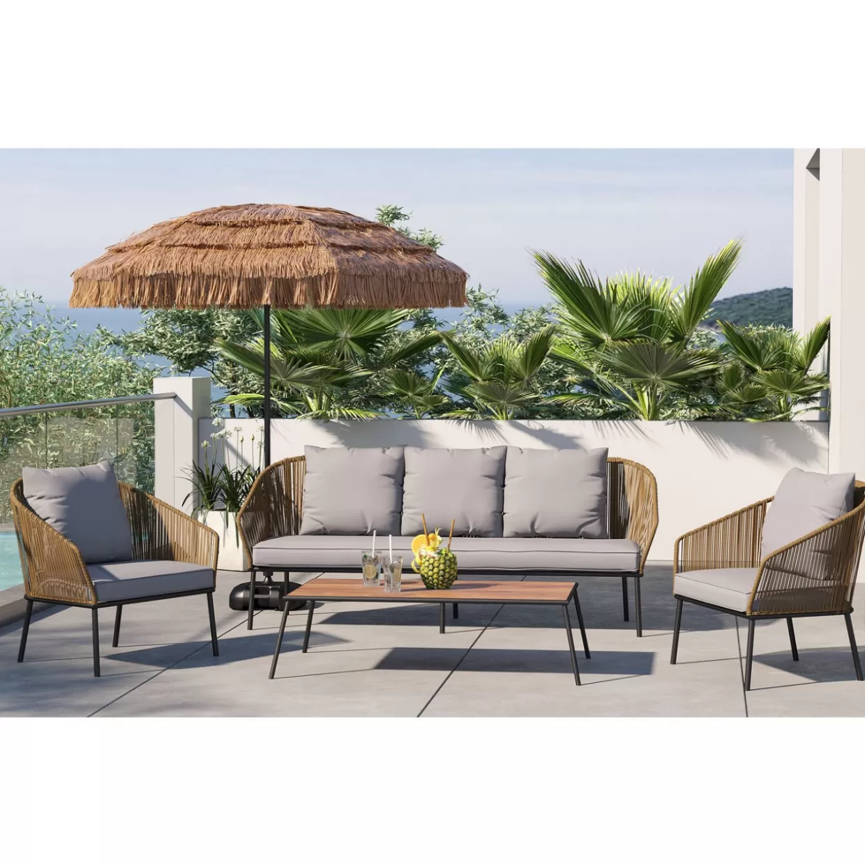 Set Giardino Elba - 4 Elementi | Arredo Esterno KARE Design con Cuscini Resistente alle Intemperie