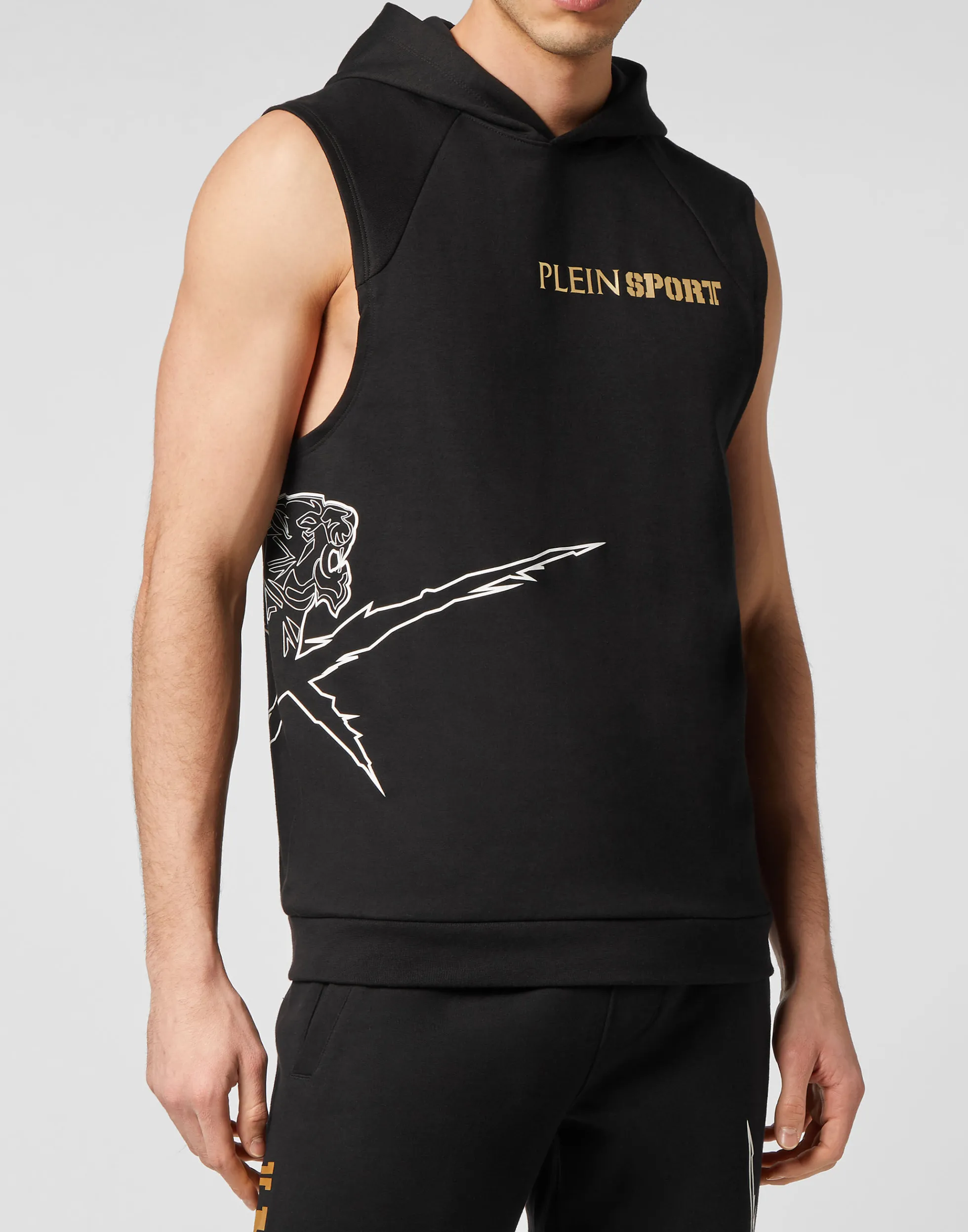 Plein Sport Uomo: Felpa Senza Maniche con Cappuccio per Stile Sportivo Essenziale - Design Comodo da Allenamento