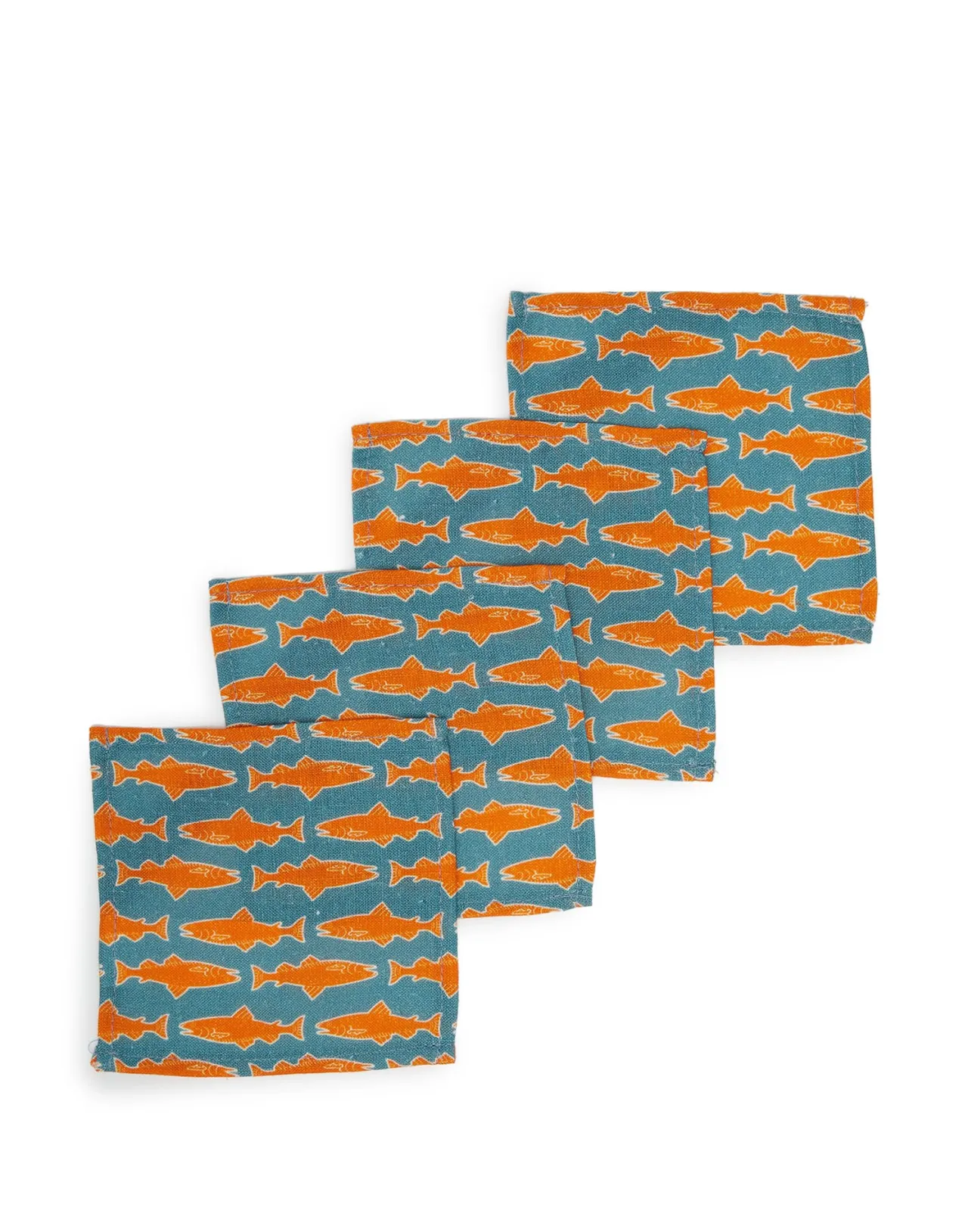 Tovaglioli Eleganti La DoubleJ - Confezione da 4 Pezzi in Lino con Stampa Pesce Blu di Como