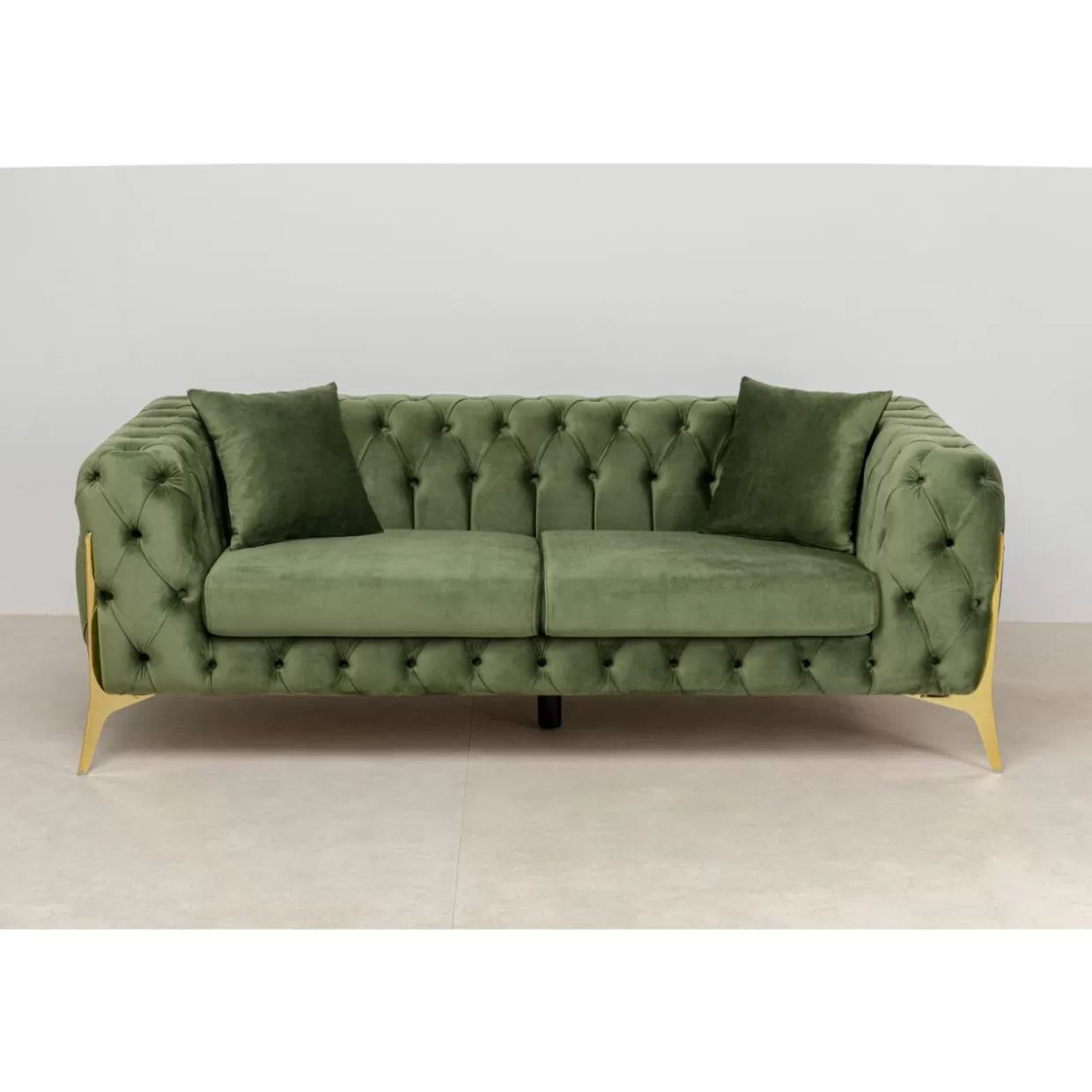 Divano Bellissima in velluto verde smeraldo - Design contemporaneo a due posti KARE, struttura 200 cm con rivestimento morbido e resistente