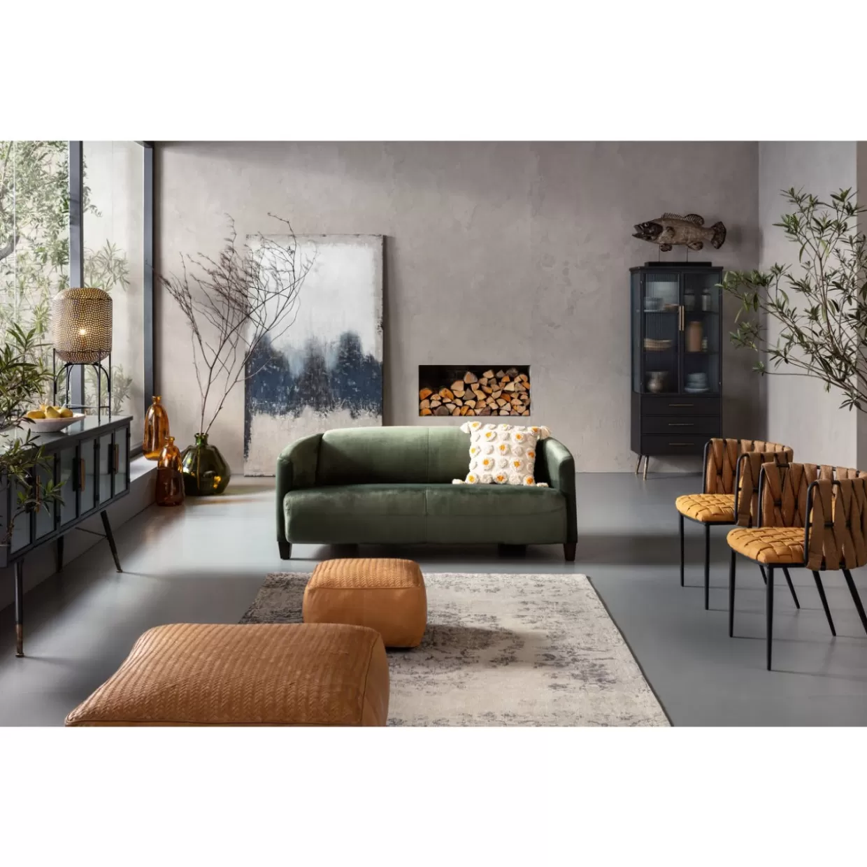Divano Lounge Cigar Elegante, 3 Posti in Tessuto Verde – Design Esclusivo KARE