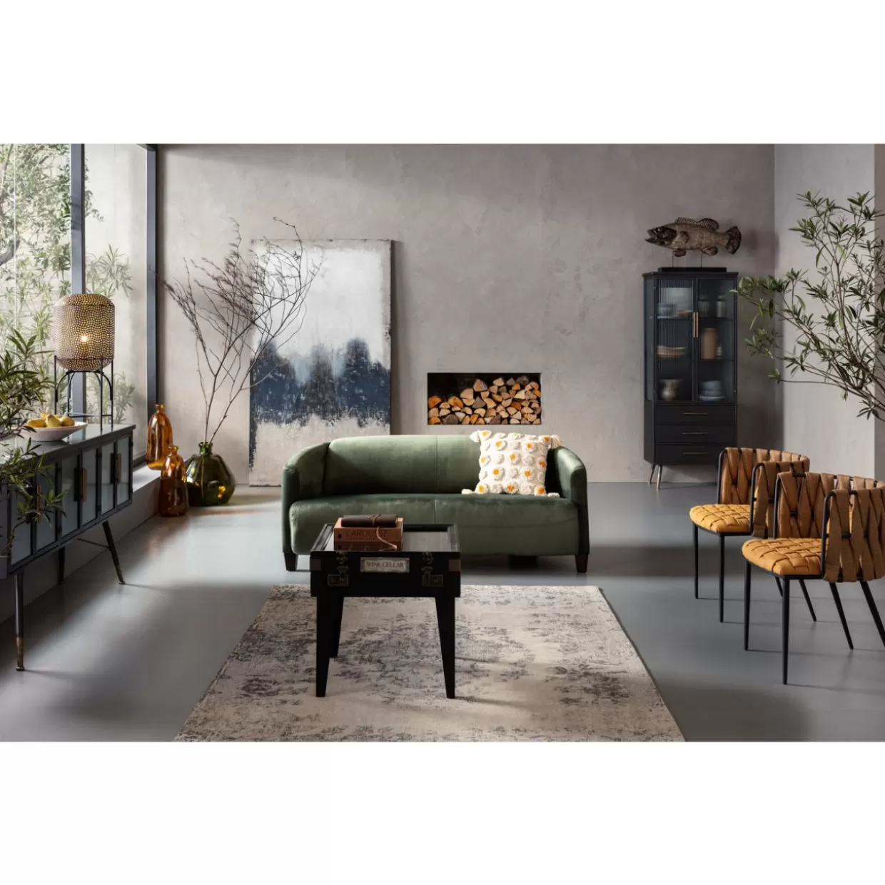 Divano Lounge Cigar Elegante, 3 Posti in Tessuto Verde – Design Esclusivo KARE