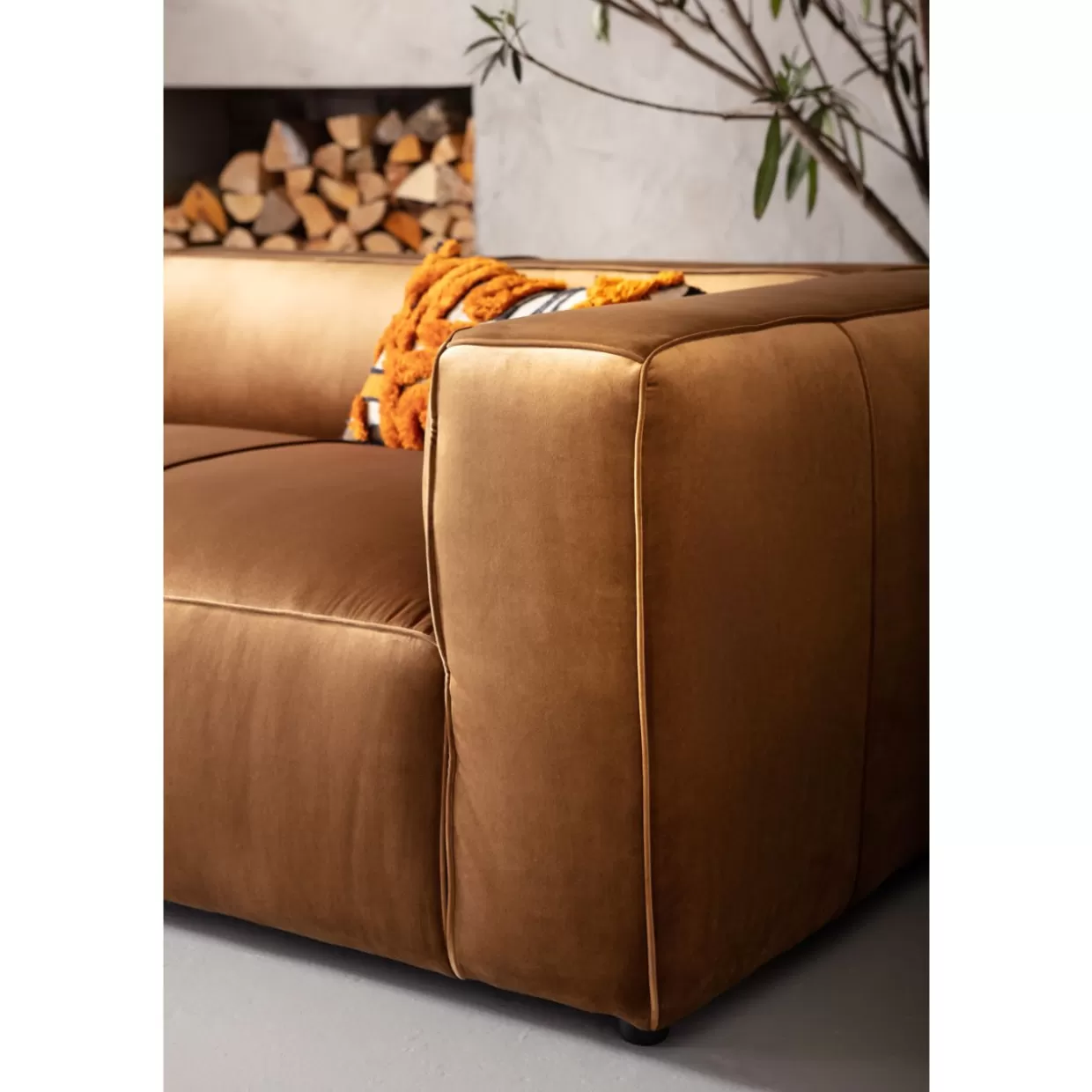 Divano Cubetto 3 Posti in Velluto Marrone - Design Esclusivo KARE | Comfort Ottimale per Soggiorni Moderni