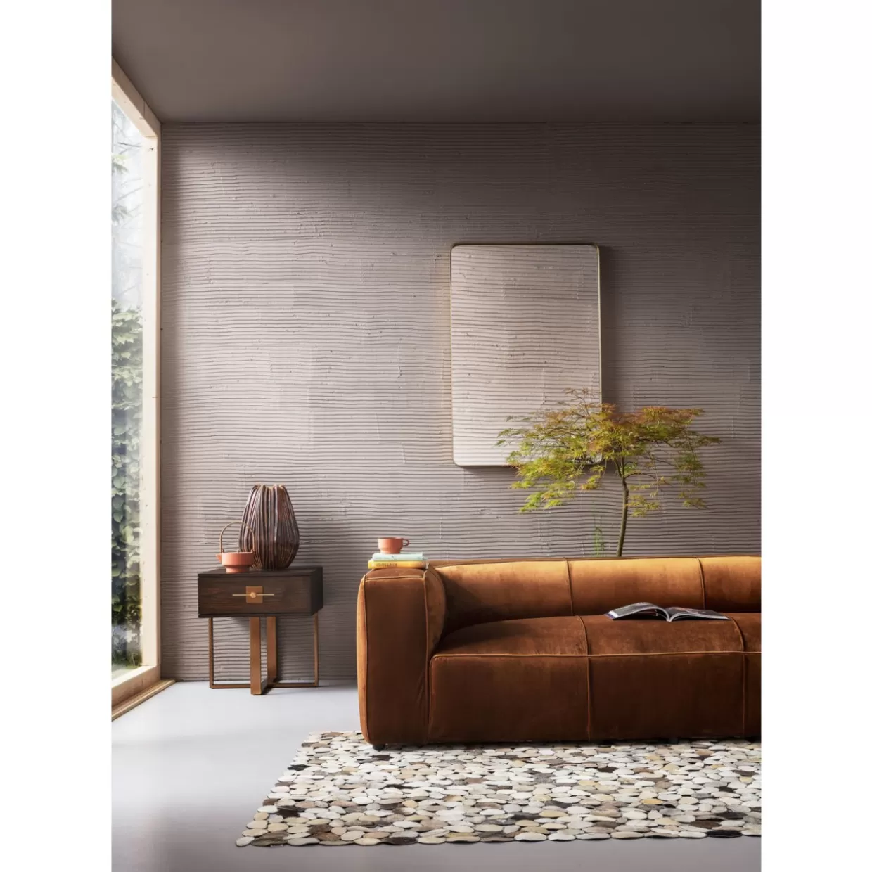 Divano Cubetto 3 Posti in Velluto Marrone - Design Esclusivo KARE | Comfort Ottimale per Soggiorni Moderni