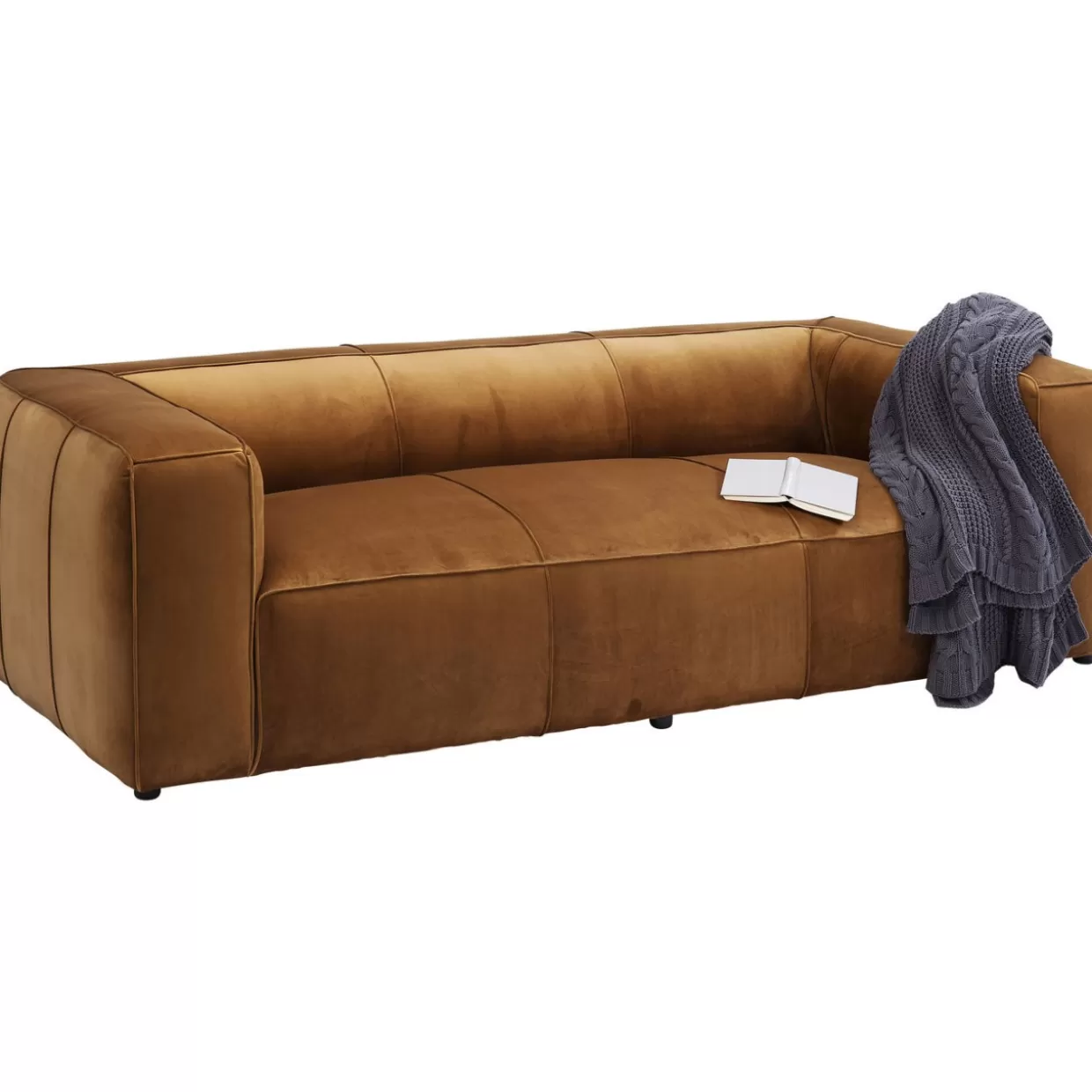 Divano Cubetto 3 Posti in Velluto Marrone - Design Esclusivo KARE | Comfort Ottimale per Soggiorni Moderni