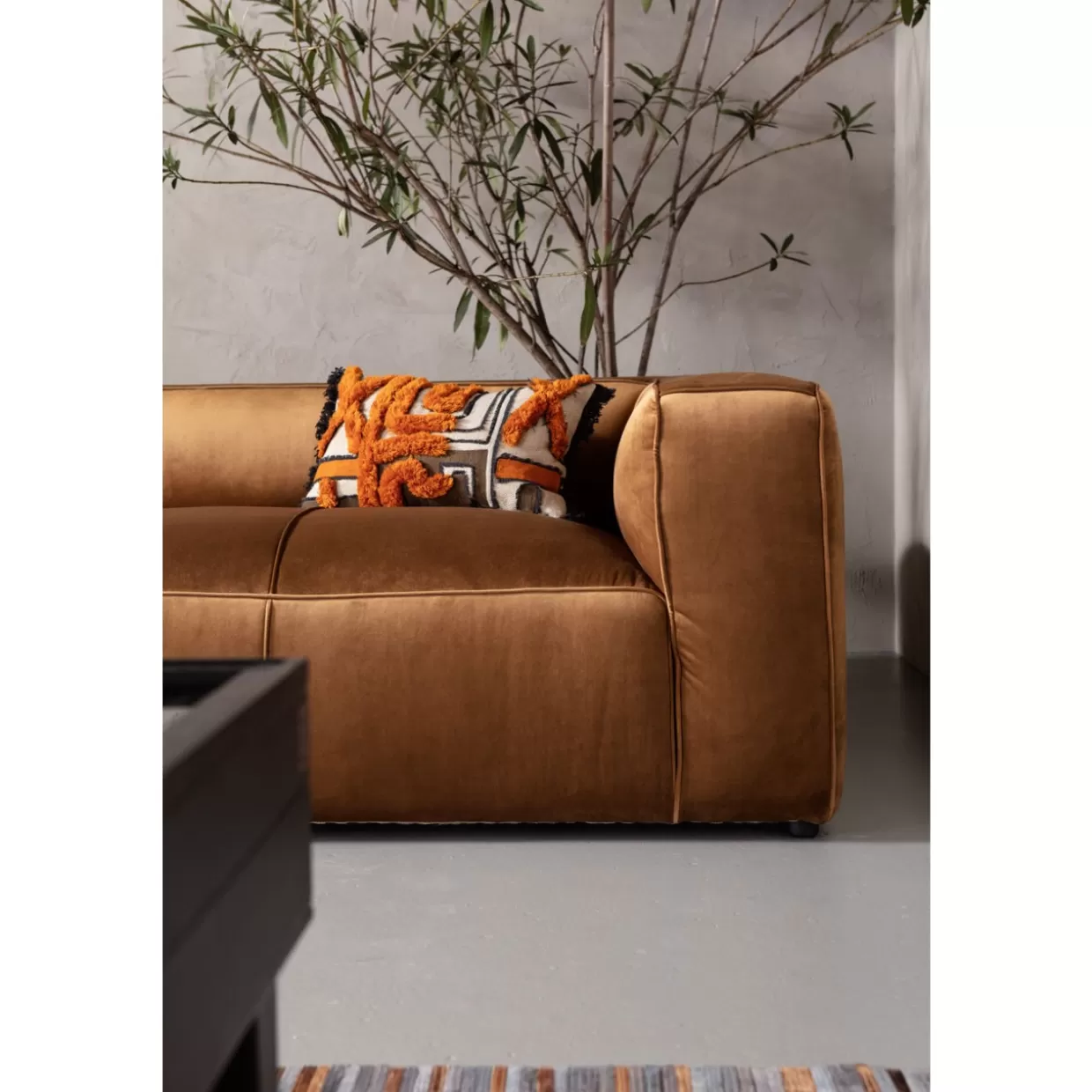 Divano Cubetto 3 Posti in Velluto Marrone - Design Esclusivo KARE | Comfort Ottimale per Soggiorni Moderni