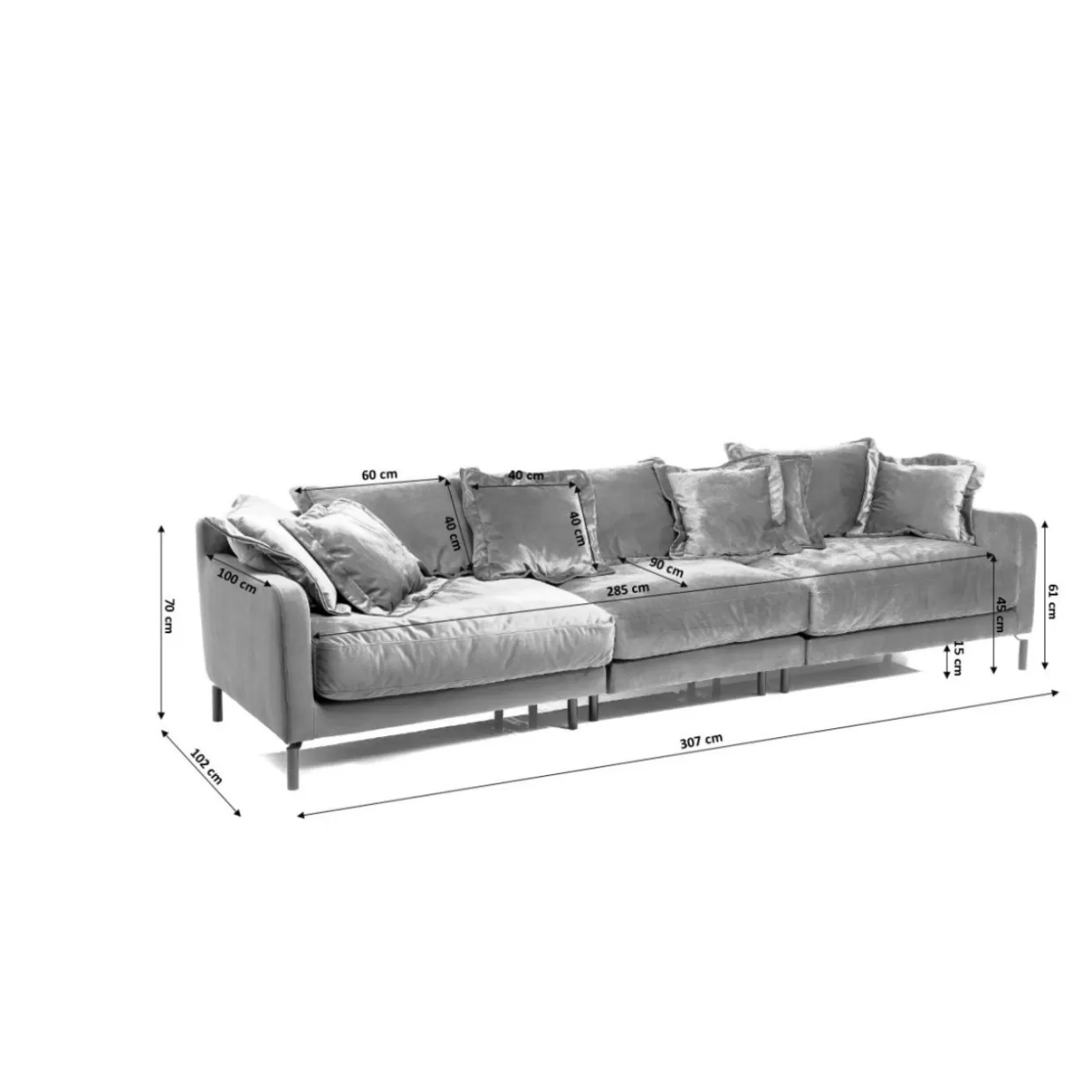 KARE Design Divano Lullaby 3 Posti - Confortevole e Modulabile con Rivestimento Grigio Topo, Ideale per Salotto Moderno