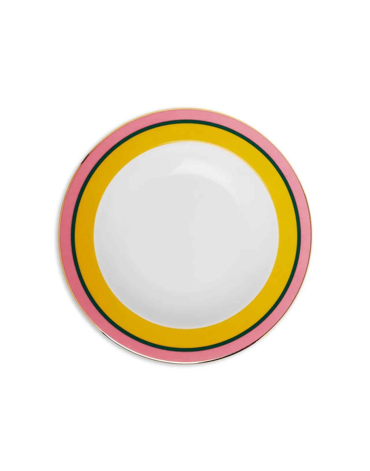 La DoubleJ Coppia Piatti Fondi Artigianali - Porcellana Dipinta a Mano con Decorazione Arcobaleno Giallo Sole 

（：