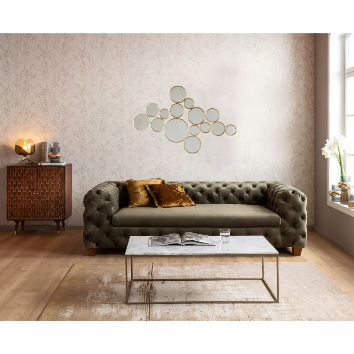 Specchio Decorativo con Effetto Bolle in Ottone Antico KARE Design - 183x93 cm
