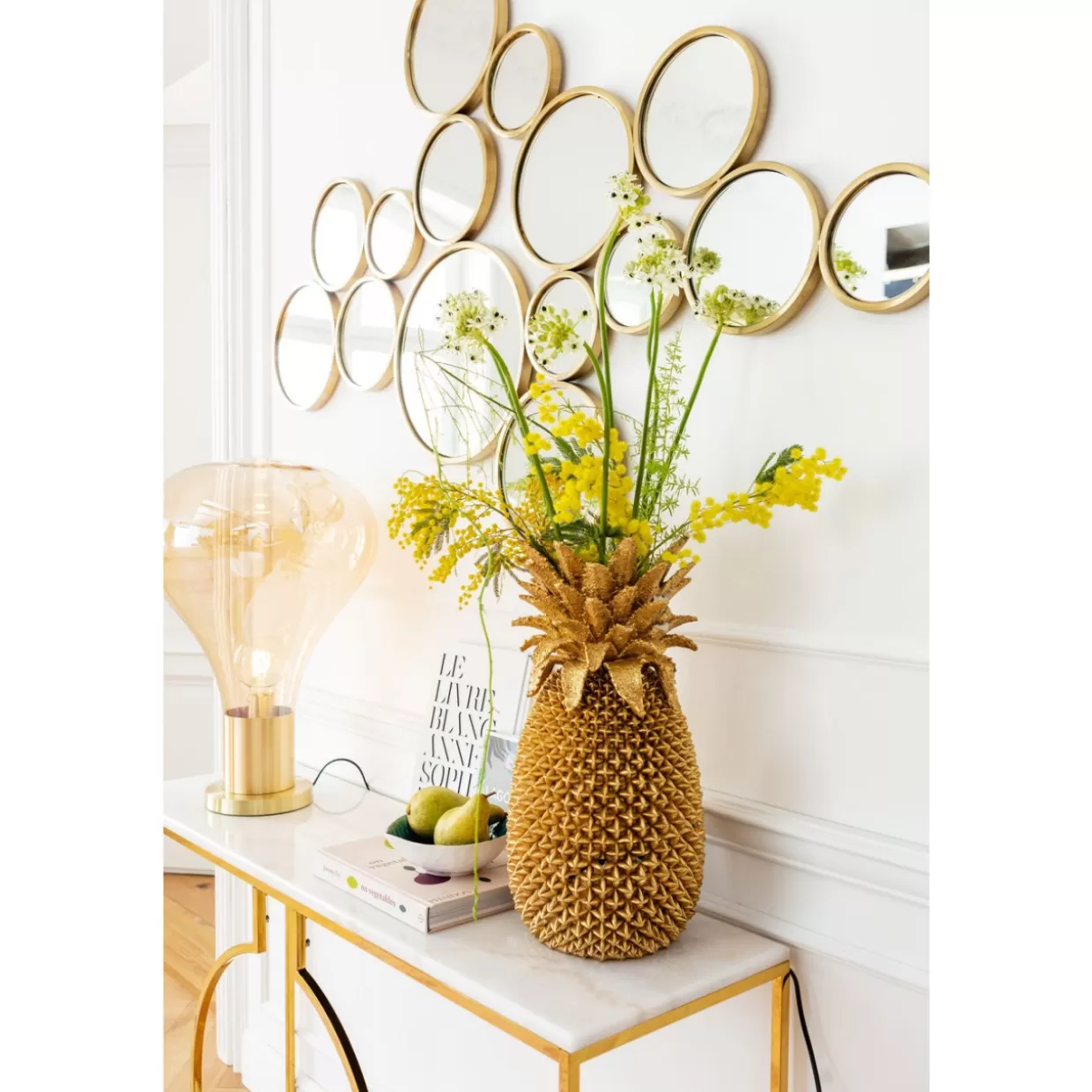 Specchio Decorativo con Effetto Bolle in Ottone Antico KARE Design - 183x93 cm