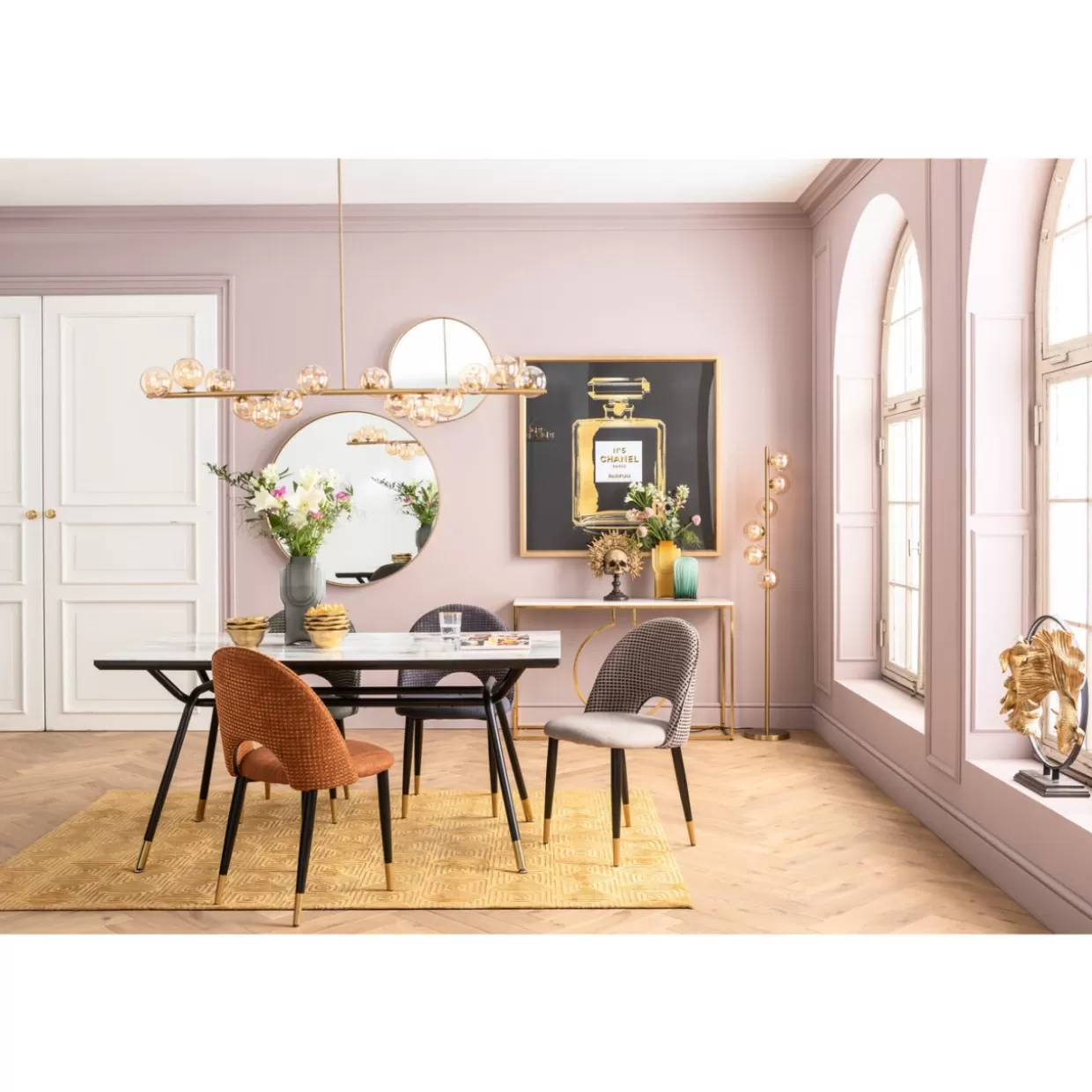 Specchio Design Moderno con Cornice Curva in Ottone - KARE Collection, Diametro 60cm