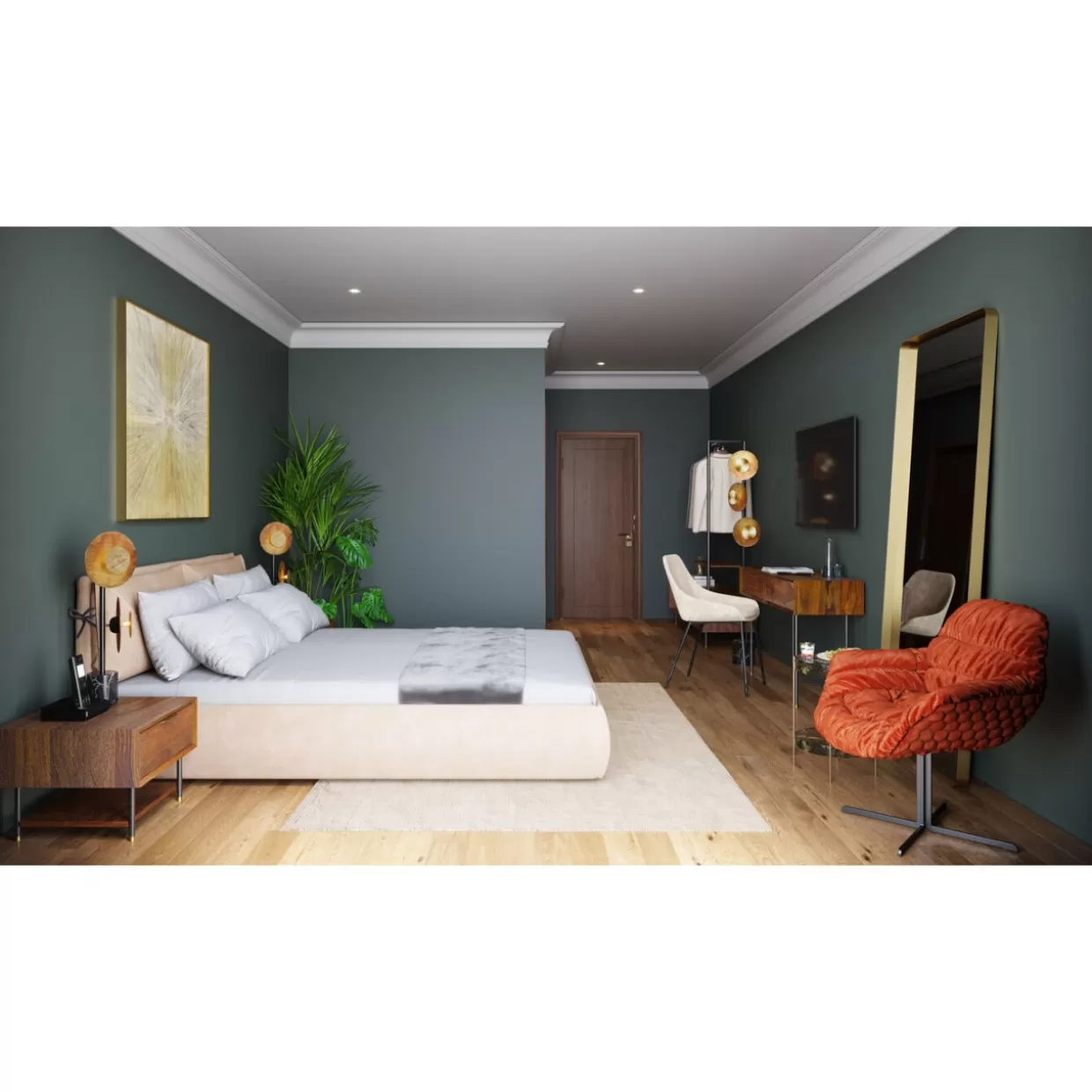 Specchio Design Curvilineo con Cornice in Ottone Lucidato - Formato Rettangolare Elegante 70x200 cm by KARE