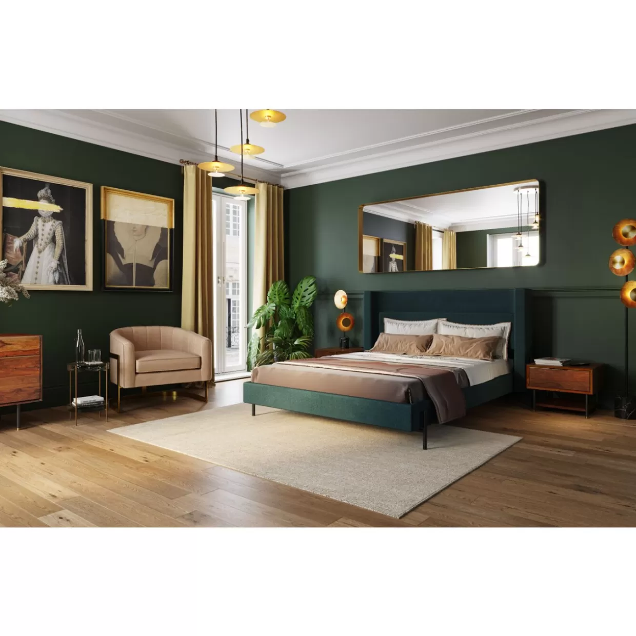 Specchio Design Curvilineo con Cornice in Ottone Lucidato - Formato Rettangolare Elegante 70x200 cm by KARE