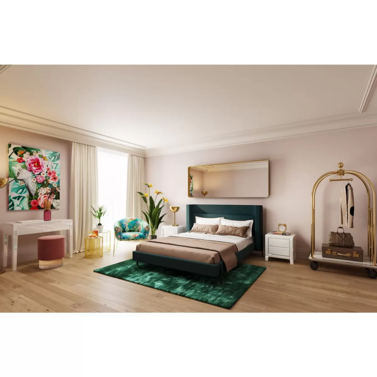 Specchio Design Curvilineo con Cornice in Ottone Lucidato - Formato Rettangolare Elegante 70x200 cm by KARE