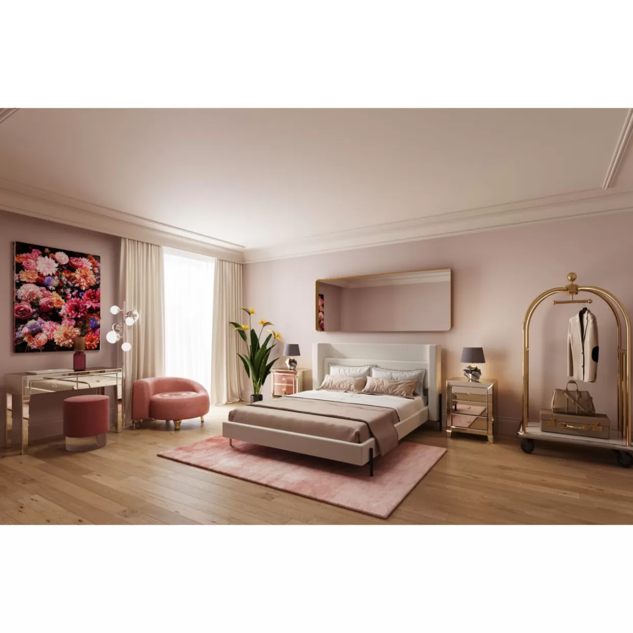 Specchio Design Curvilineo con Cornice in Ottone Lucidato - Formato Rettangolare Elegante 70x200 cm by KARE