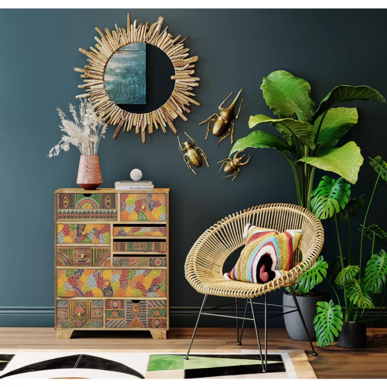 Specchio Elegante con Cornice in Legno KARE Design - 82 cm Diametro per Ambienti Moderni