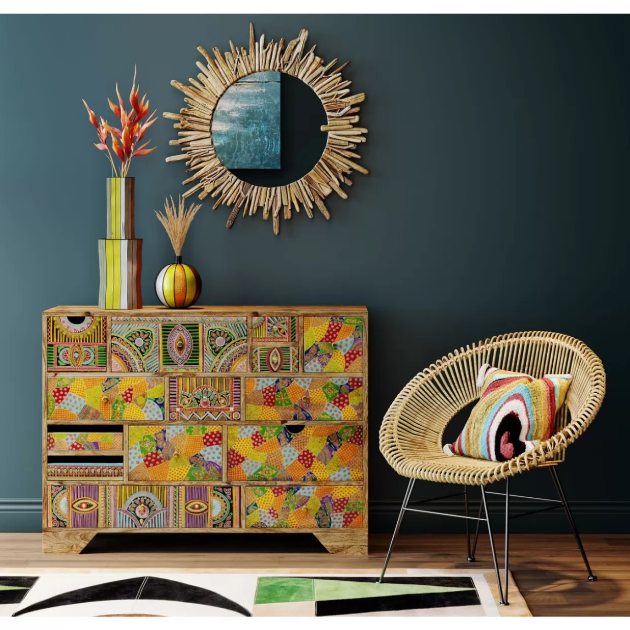 Specchio Elegante con Cornice in Legno KARE Design - 82 cm Diametro per Ambienti Moderni
