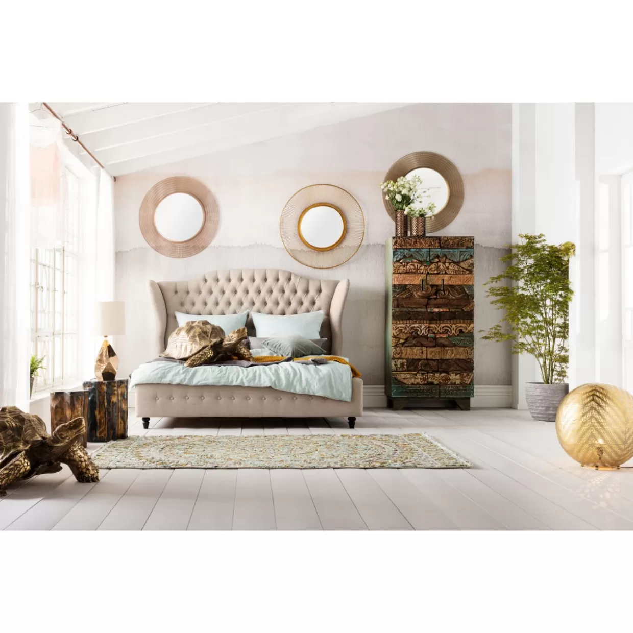 Specchio Decorativo KARE Design 'Tempesta Dorata' - Finitura Oro Lucido, Diametro 93cm