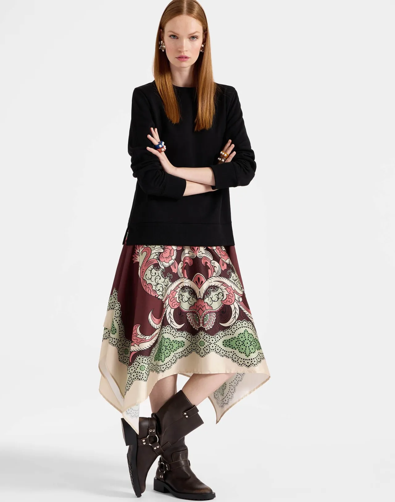 Abito Sportivo La DoubleJ con Foulard Elegante - Marrone Jersey Pesante, Stampa Placé Prezzo Conveniente