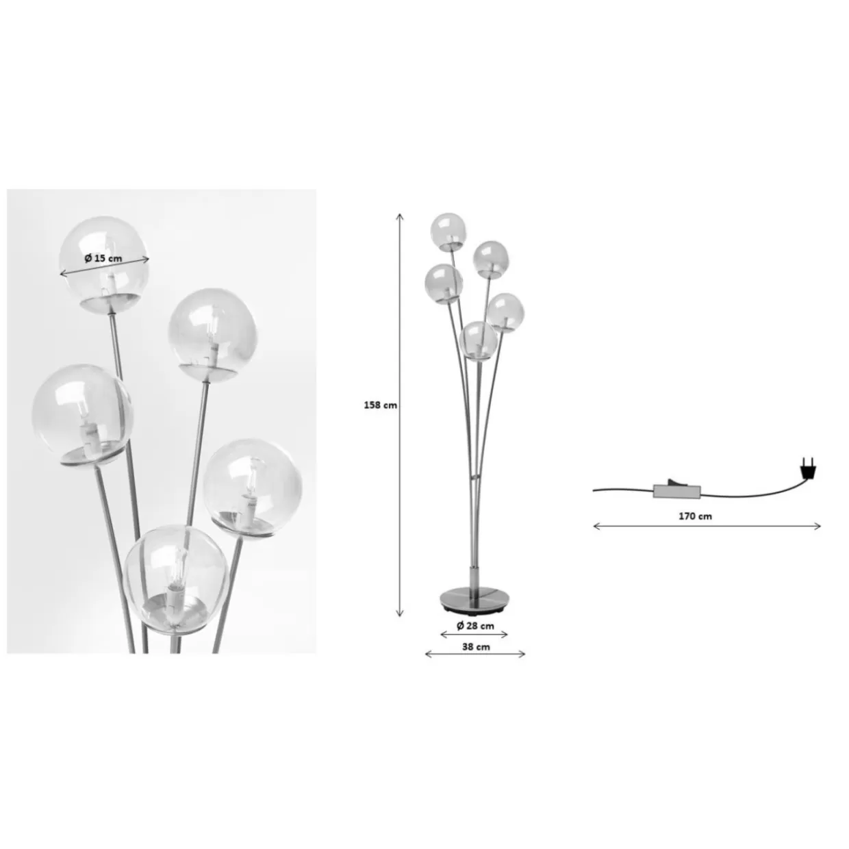 Lampada a stelo Five Balls con sfere sospese - Design contemporaneo in ottone dorato e vetro ambra per interni | Collezione esclusiva KARE