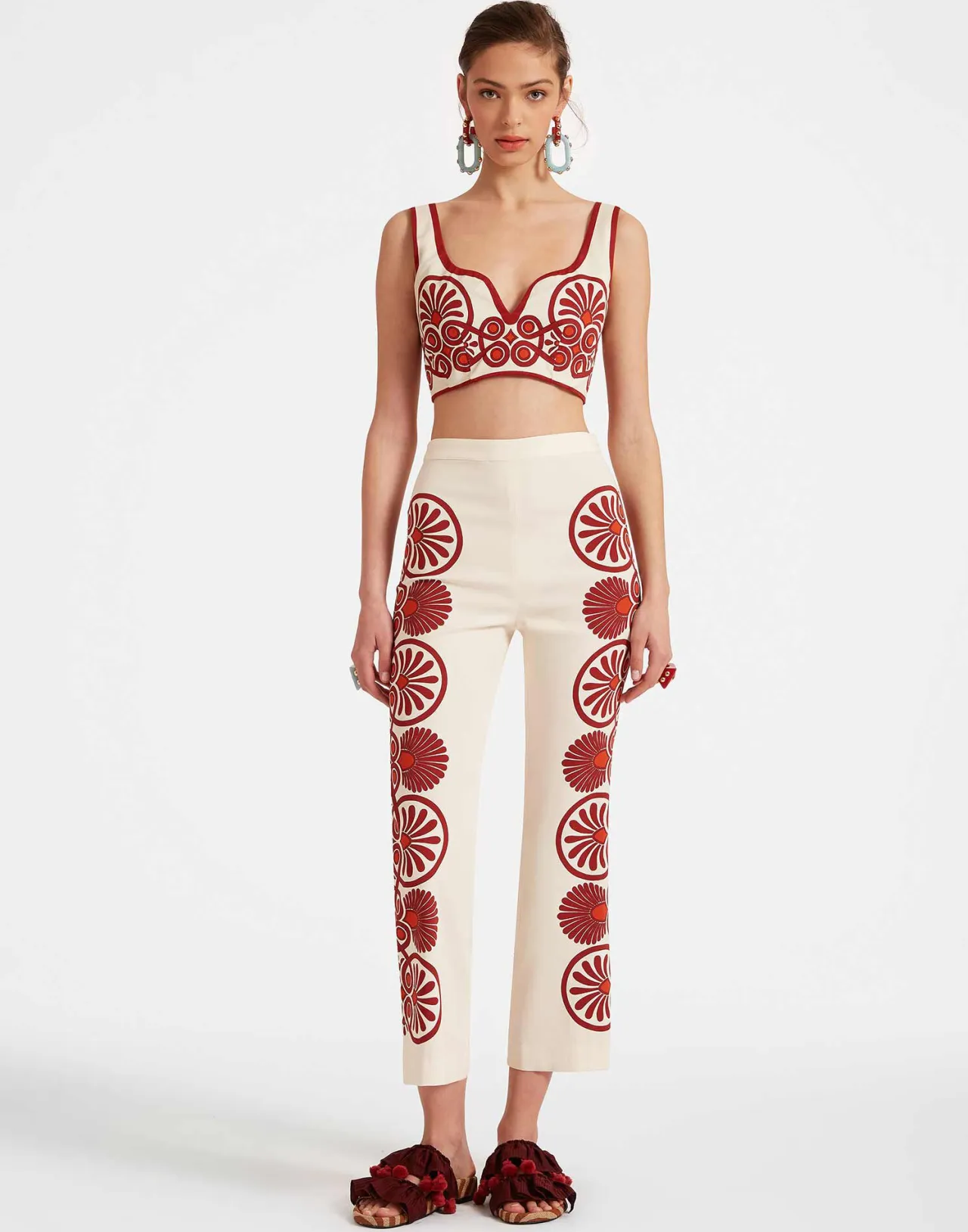 Offerta Imperdibile | Pantaloni Elasticizzati La DoubleJ - Decorazione Medaglione in Crema con Tessuto Satinato Reversibile