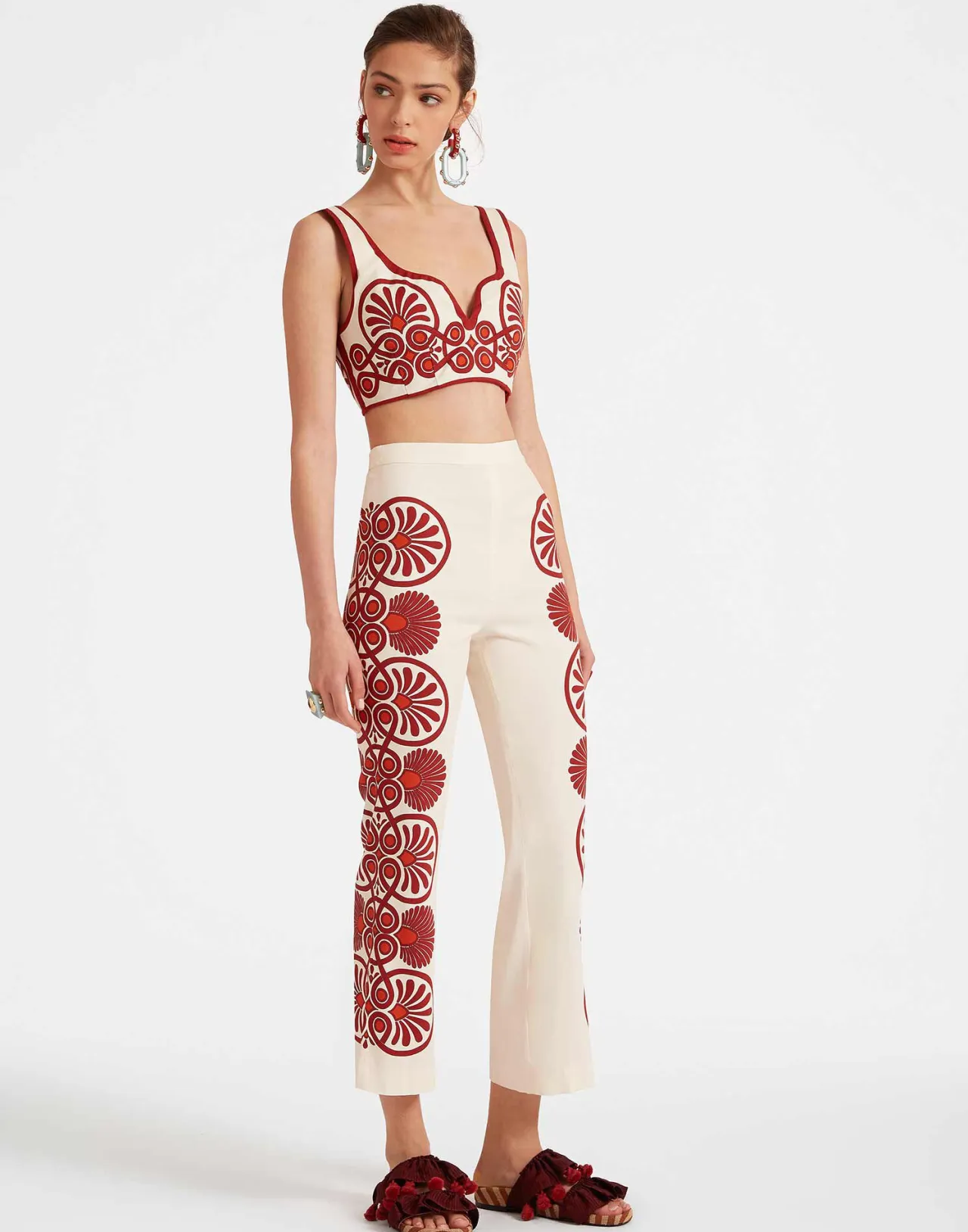 Offerta Imperdibile | Pantaloni Elasticizzati La DoubleJ - Decorazione Medaglione in Crema con Tessuto Satinato Reversibile