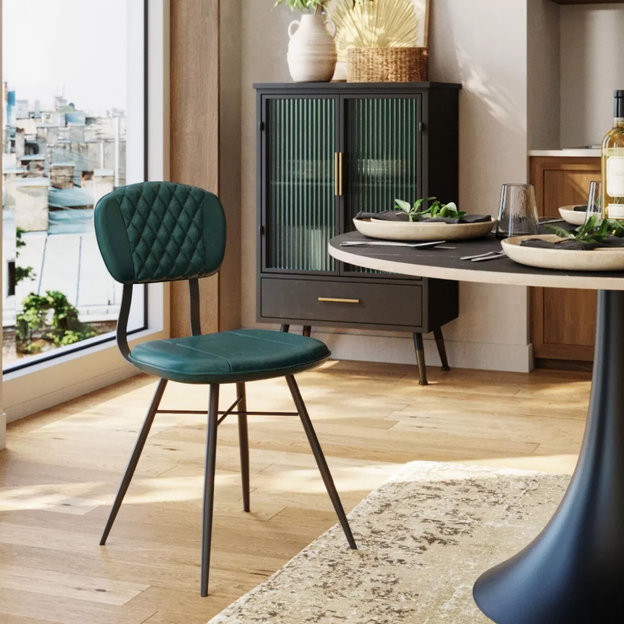 Sedia Design KARE in Pelle Verde Scuro - Modello Samba con Linee Moderne per Arredi Contemporanei