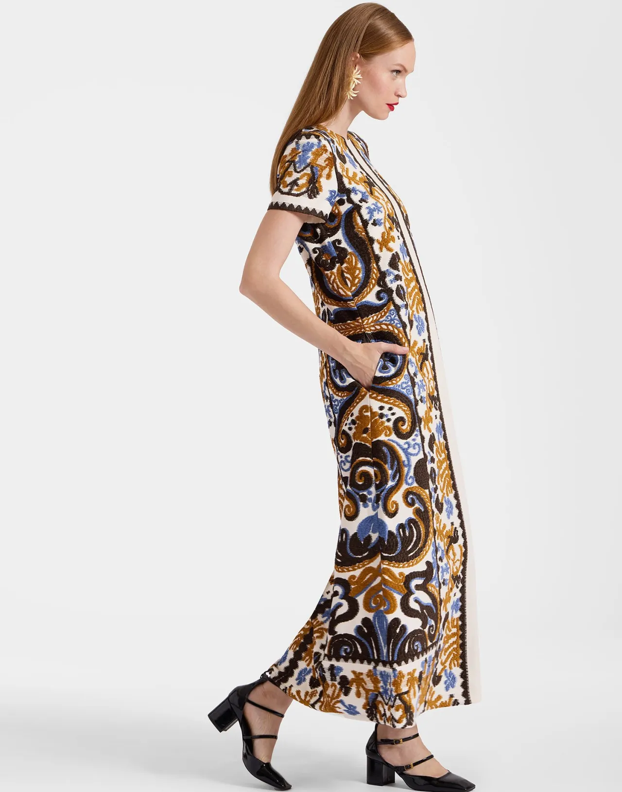 Vestito A Linea La DoubleJ in Jacquard Crema Chiaro - Stile Elegante con Motivi Geometrici e Fodera Morbida
