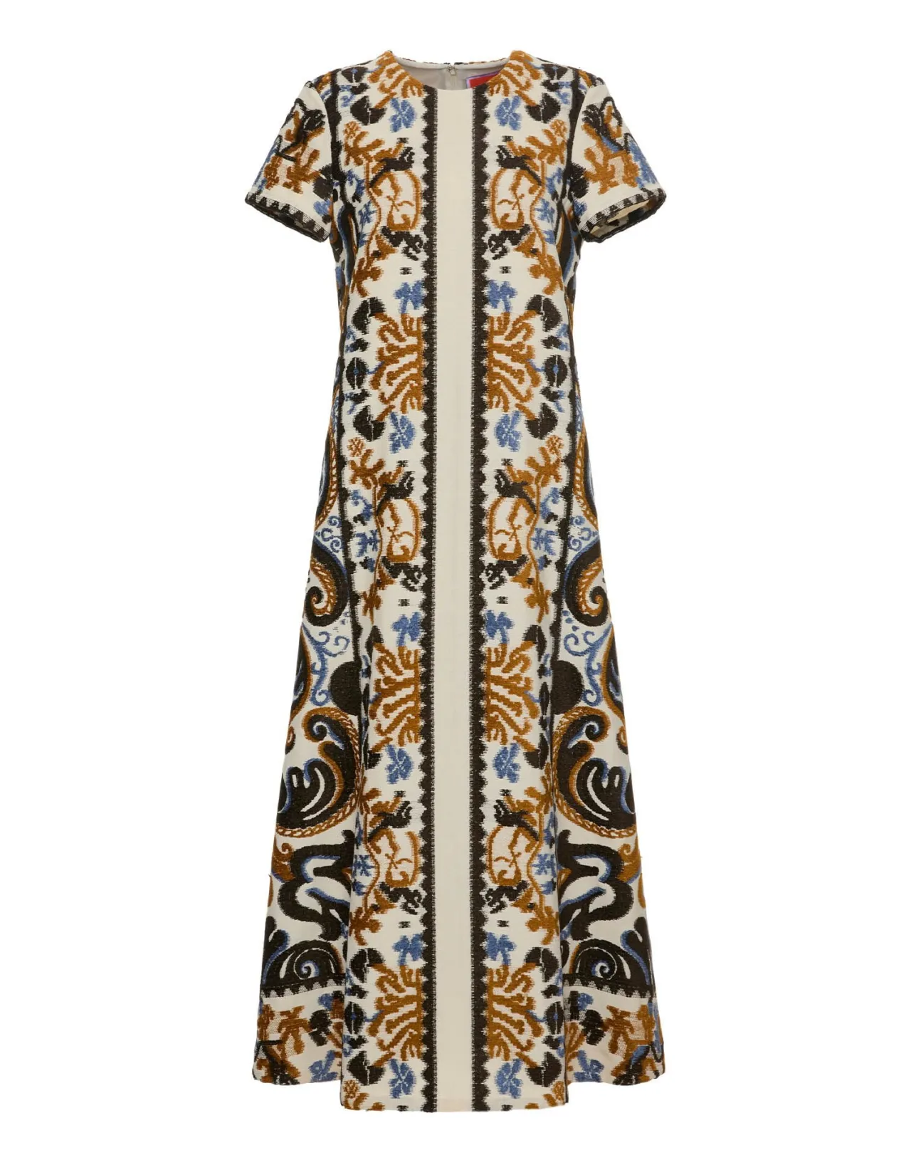 Vestito A Linea La DoubleJ in Jacquard Crema Chiaro - Stile Elegante con Motivi Geometrici e Fodera Morbida