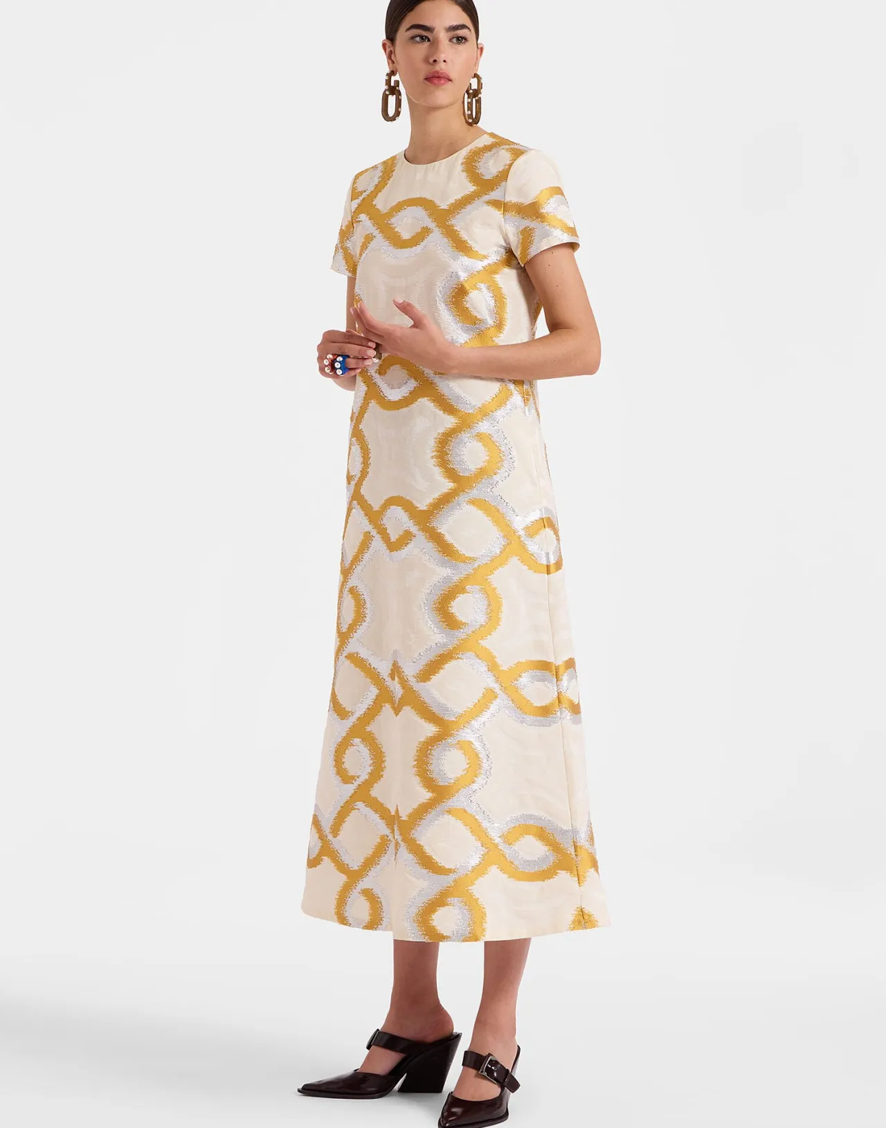 Abito Giramondo in Velluto Jacquard con Ricami Dorati - Collezione Esclusiva La DoubleJ
