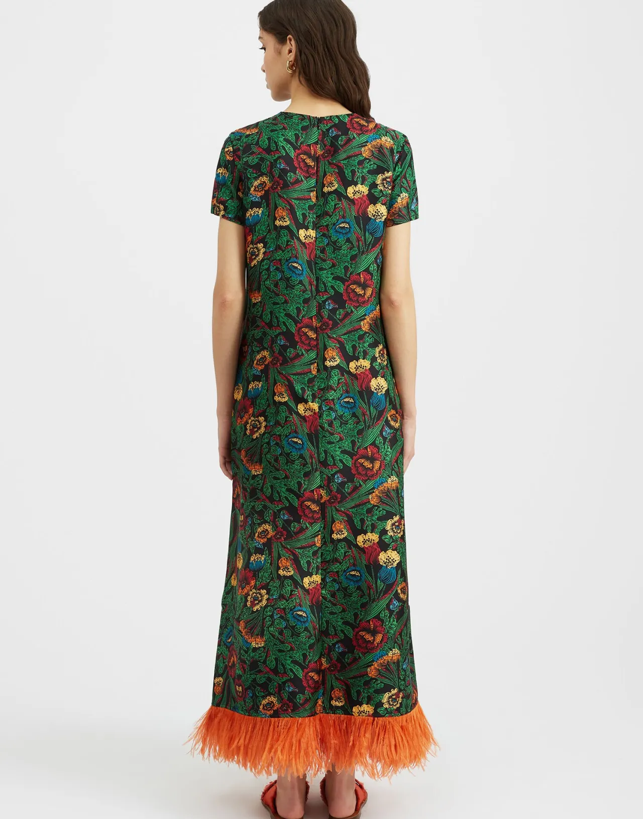 Vestito Swing La DoubleJ con Decorazioni Piumate - Fantasia Notturna in Twill di Seta Esclusivo