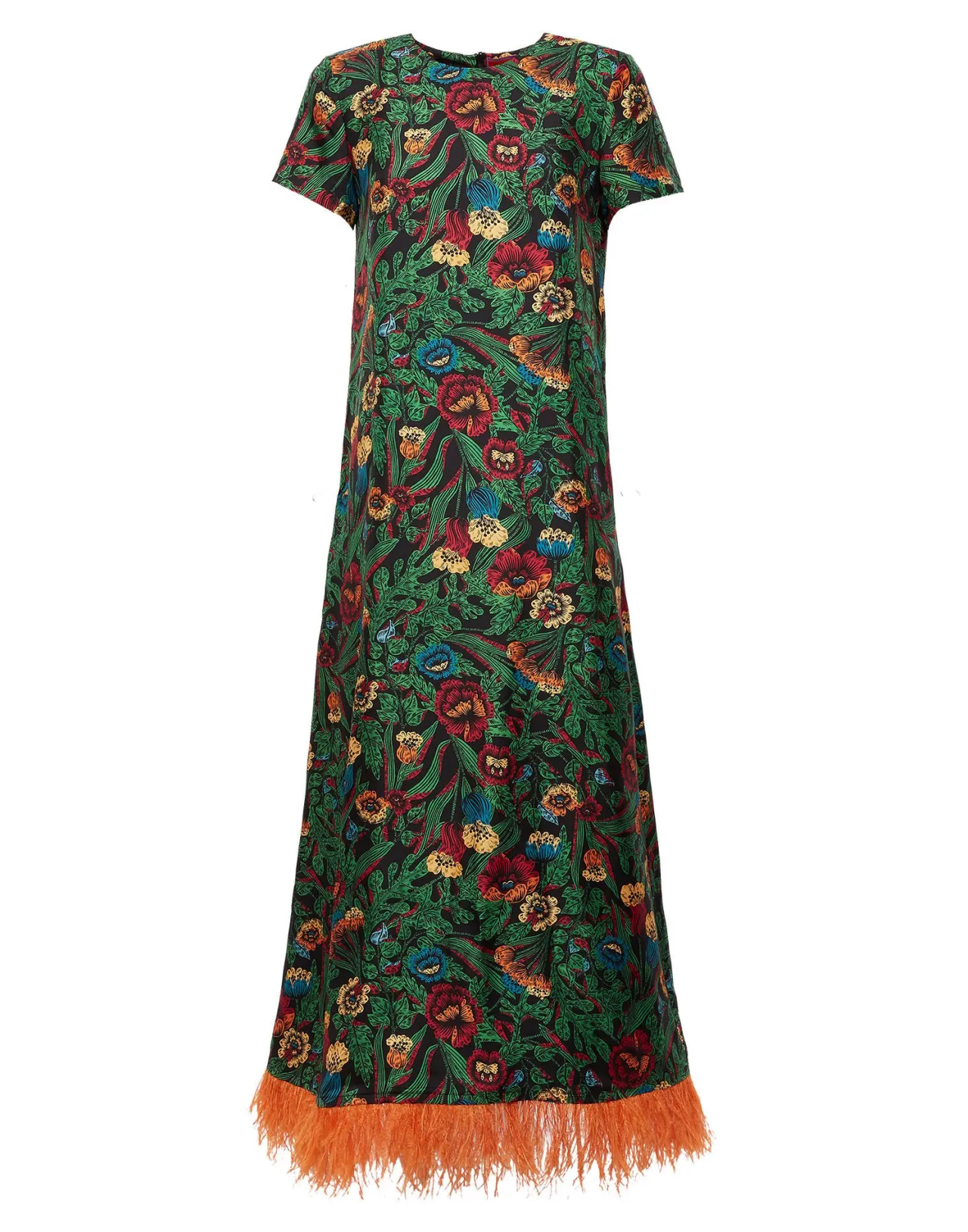 Vestito Swing La DoubleJ con Decorazioni Piumate - Fantasia Notturna in Twill di Seta Esclusivo