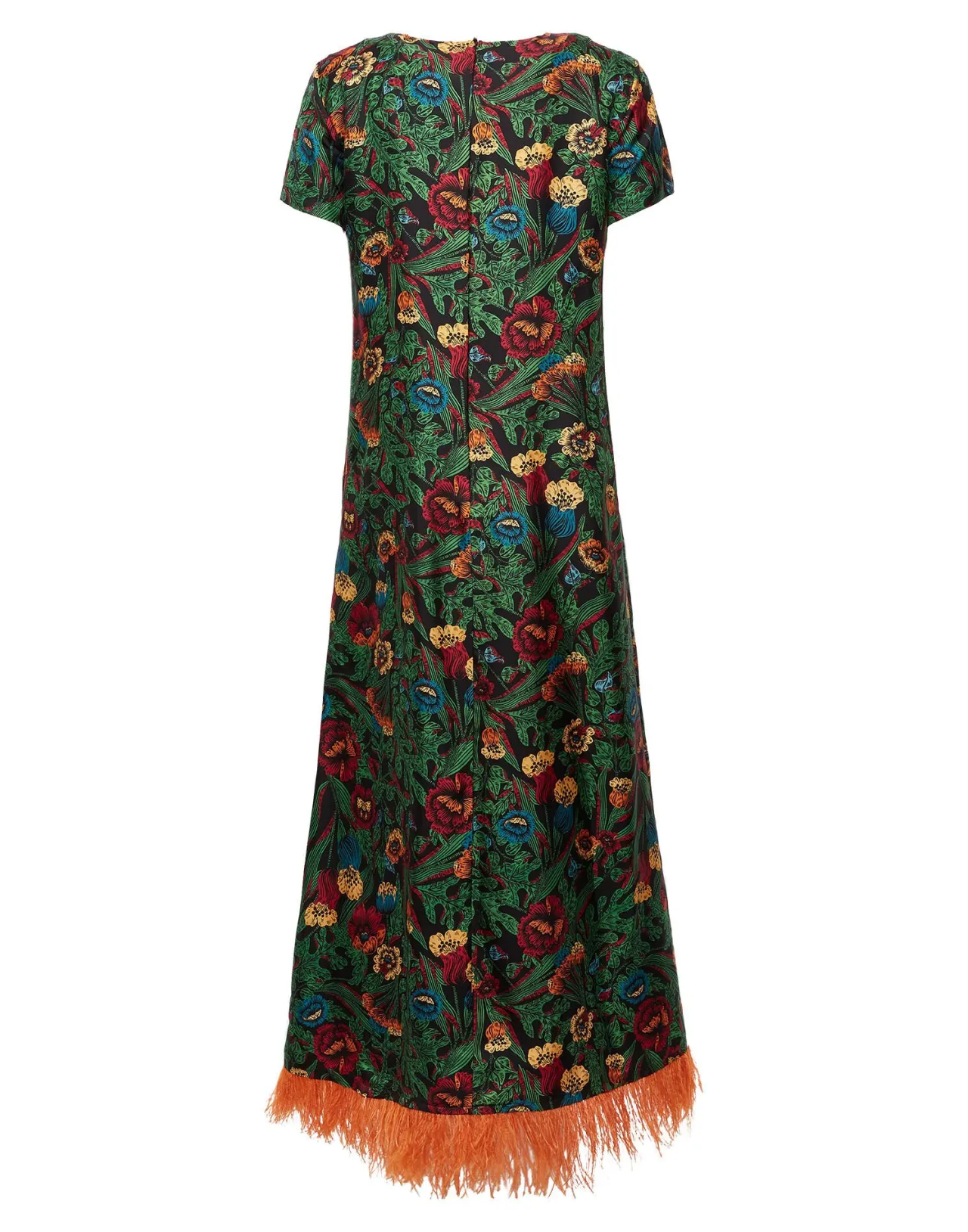 Vestito Swing La DoubleJ con Decorazioni Piumate - Fantasia Notturna in Twill di Seta Esclusivo