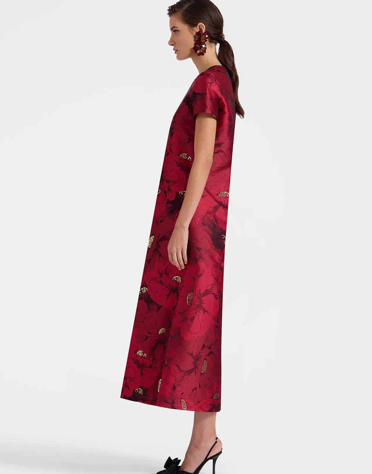 Abito Swing La DoubleJ in Tessuto Jacquard Rosso Rubino - Offerta Imperdibile