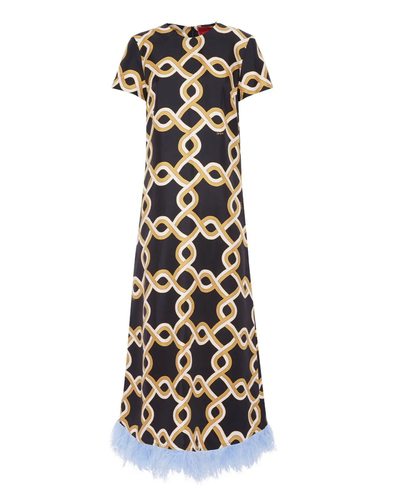 La DoubleJ - Vestito A Campana Nero Intenso in Seta Jacquard con Piume Decorazioni - Confezione Elegante