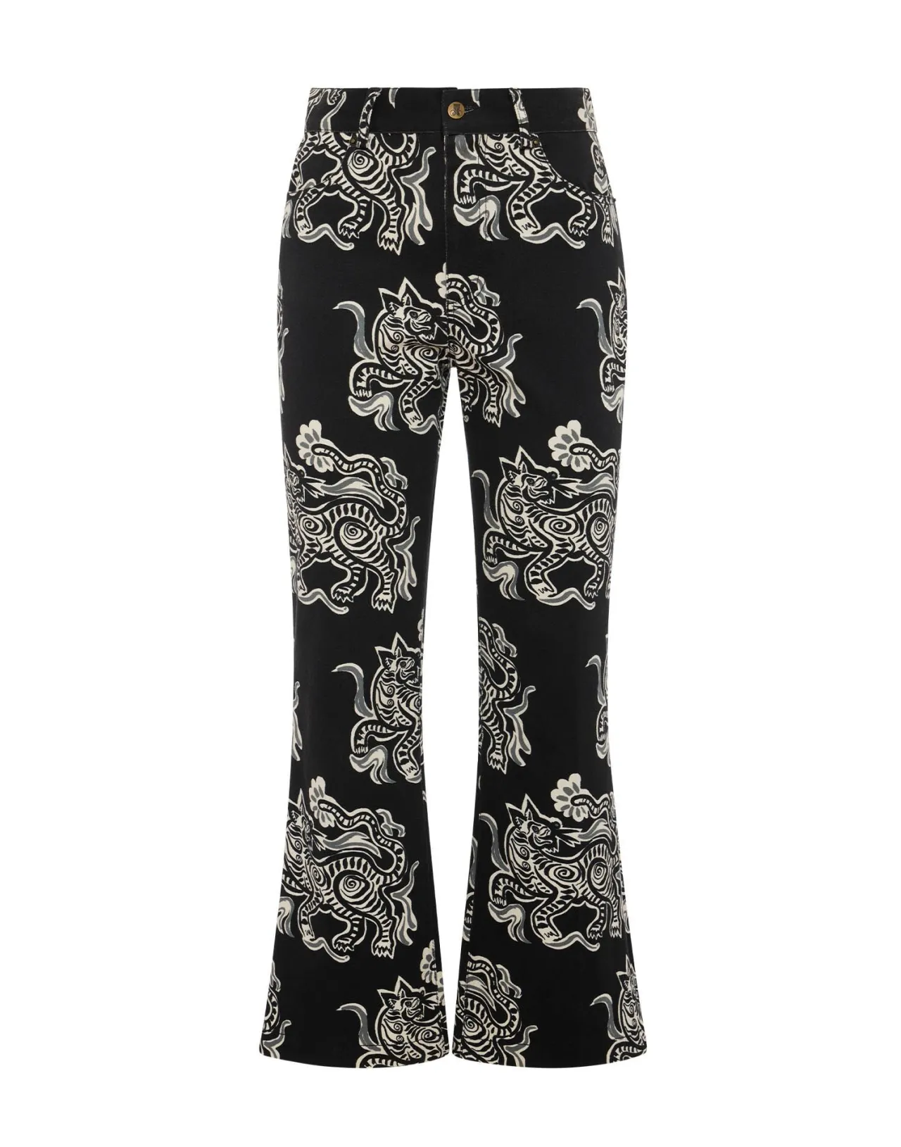 La DoubleJ Jeans Crop a Zampa di Elefante - Stampa Tigre Selvaggia in Nero e Bianco con Drill di Cotone, Offerta Imperdibile